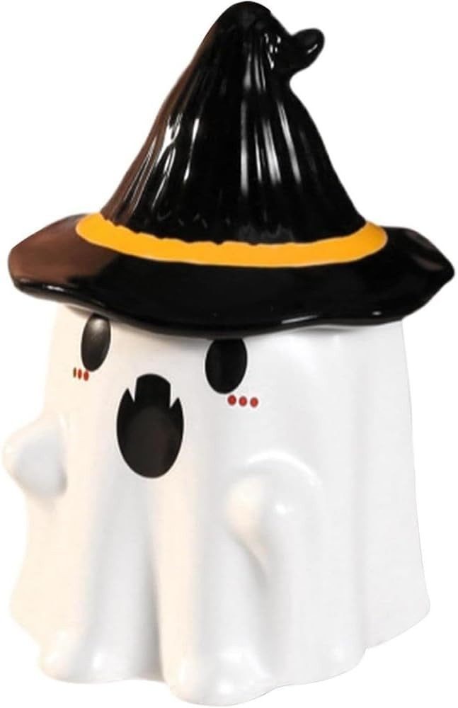 FELIXLEO Malbecher Halloween Geister Tasse aus Porzellan mit Deckel 480ml, Weiß