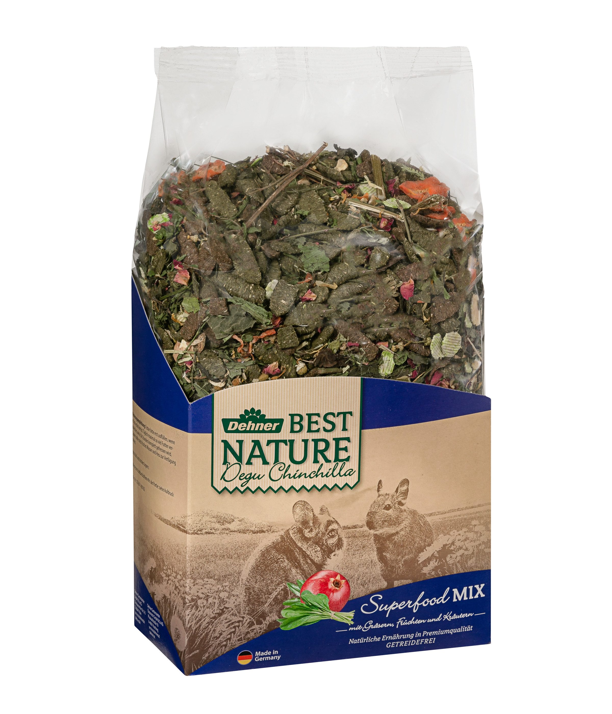 Dehner Best Nature Degu / Chinchilla Superfood Mix, 1.5 kg, Futtermischung mit Gräsern, Früchten, Kräutern