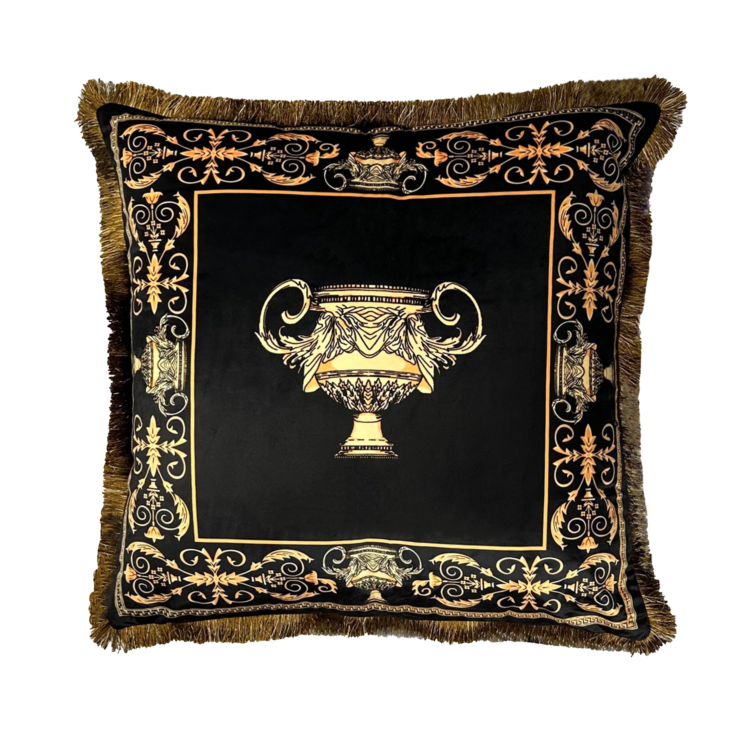Belle Arti Dekokissen Kissen Zierkissen Sofa Samt 2er Set schwarz gold mit Bezug und Füllung