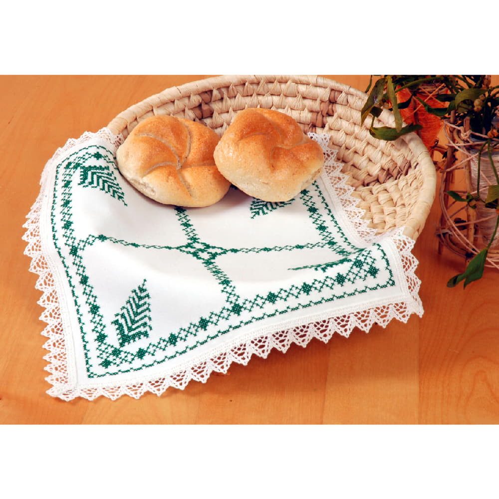 Hofer Kreativset Bestickbare Brotkorb-Serviette mit Spitze und Aida-Feld (30x30 cm), (embroidery kit by Marussia)