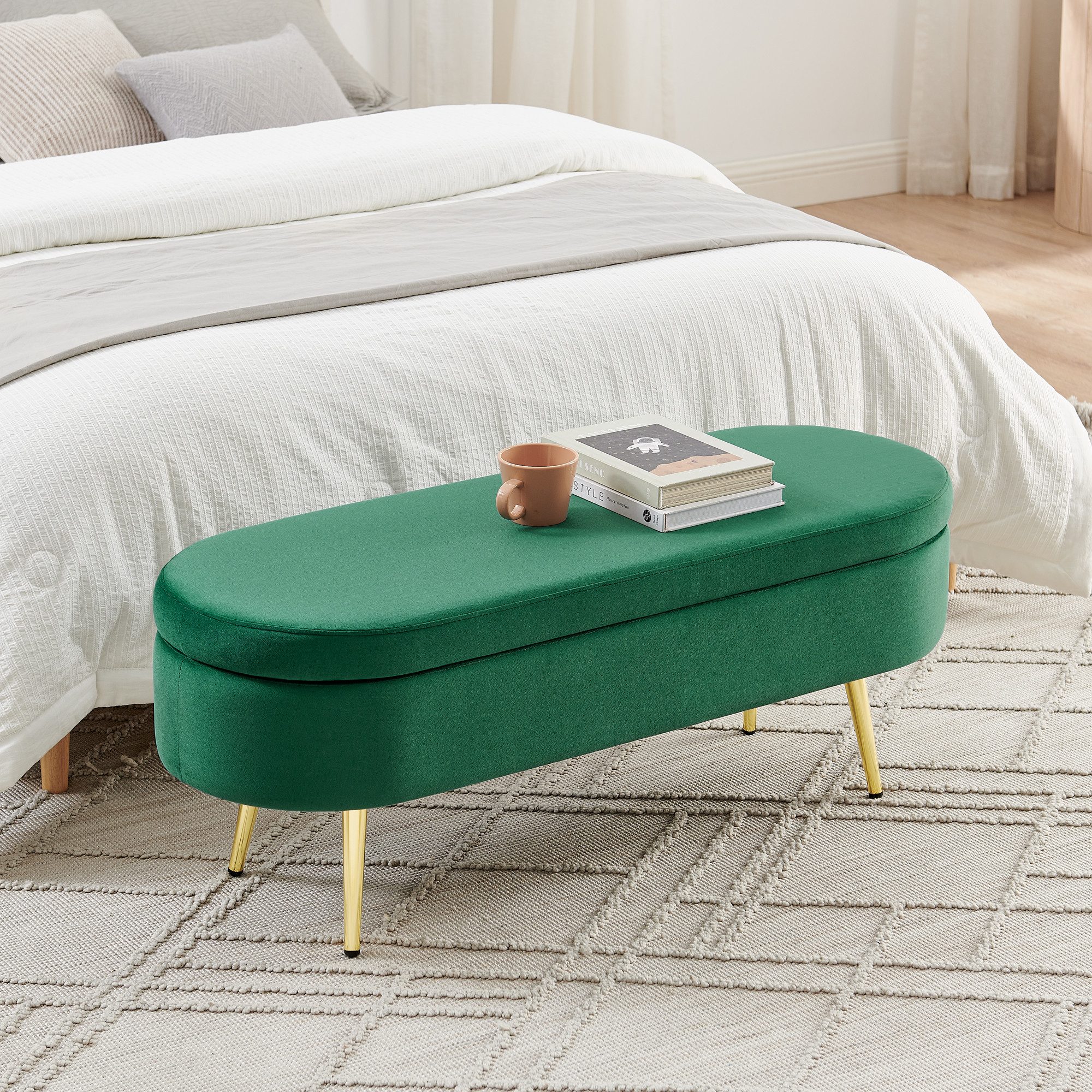Celya Sitzbank Multifunktionelle Aufbewahrungs Bench (110x40x42cm, Holzbeine, Massivholzrahmen, 20L Stauraum), ideal für Schlafzimmer, Wohnzimmer oder Flur, Bank
