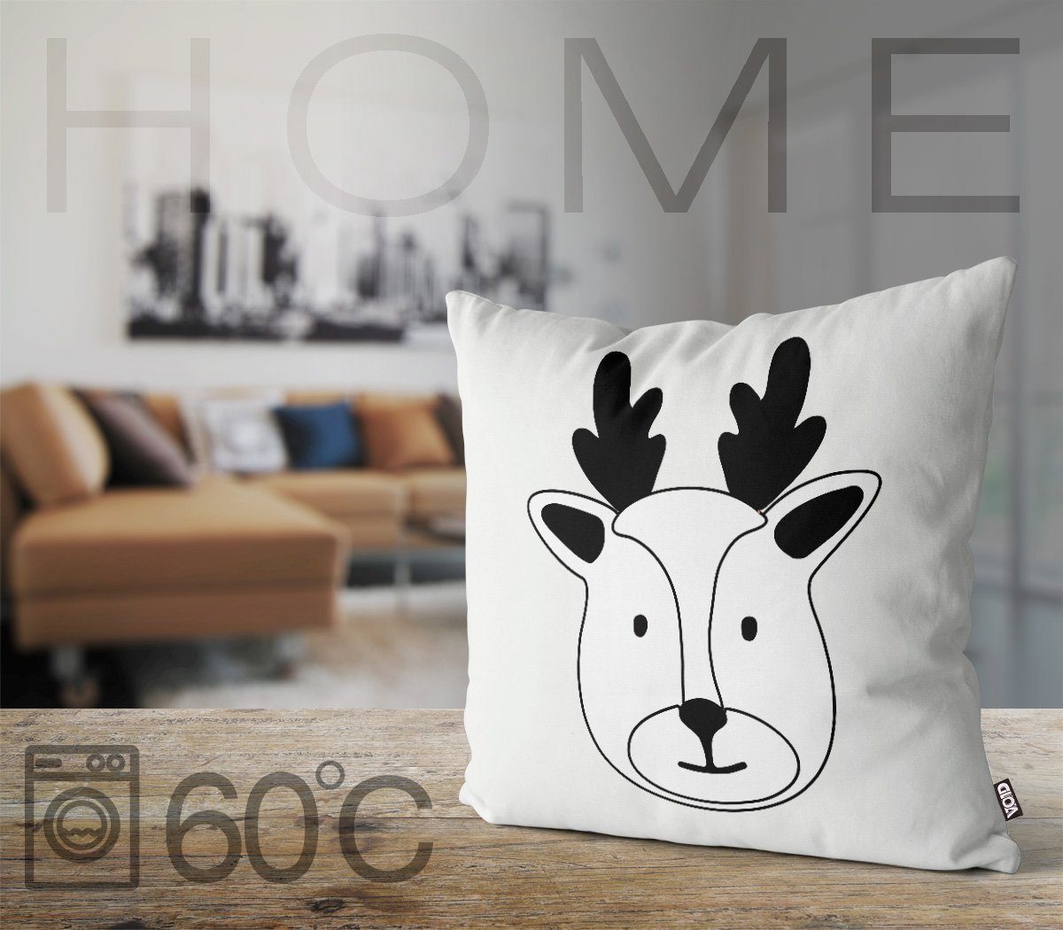 Kissenbezug, Stück), Comic (1 Waldbewohner Tiere Zoo Reh Hirsch Waldtier Cartoon Jäger Sofa-Kissen VOID Rehkitz Rentier Streichelzoo Märchen Bambi Tier Wald