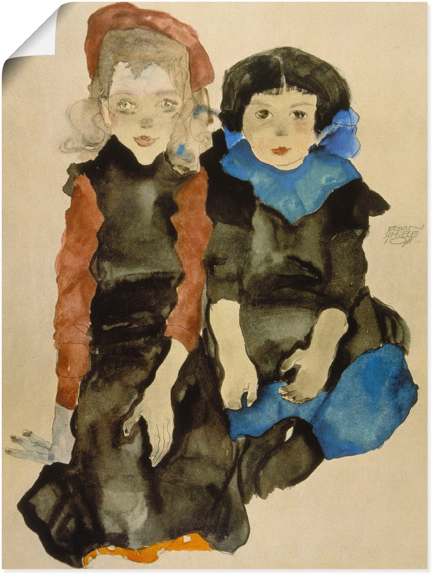 Artland Wandbild Zwei kleine Mädchen. 1911, Kind (1 St), als Alubild, Leinwandbild, Wandaufkleber oder Poster in versch. Größen