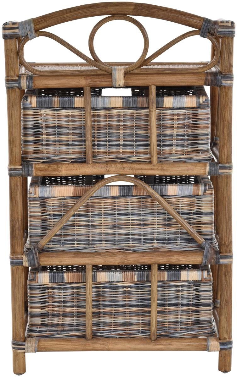 Krines Home Regal Regal aus echtem Rattan 3 Schübe Rattan-Kommode Badregal Rattanschrank, aus Naturmaterial, mit Schubladen