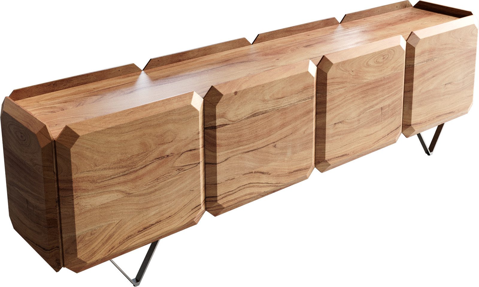 DELIFE Lowboard Kiano, Akazie Natur 200 cm 4 Türen V-Fuß Edelstahl Raumteiler