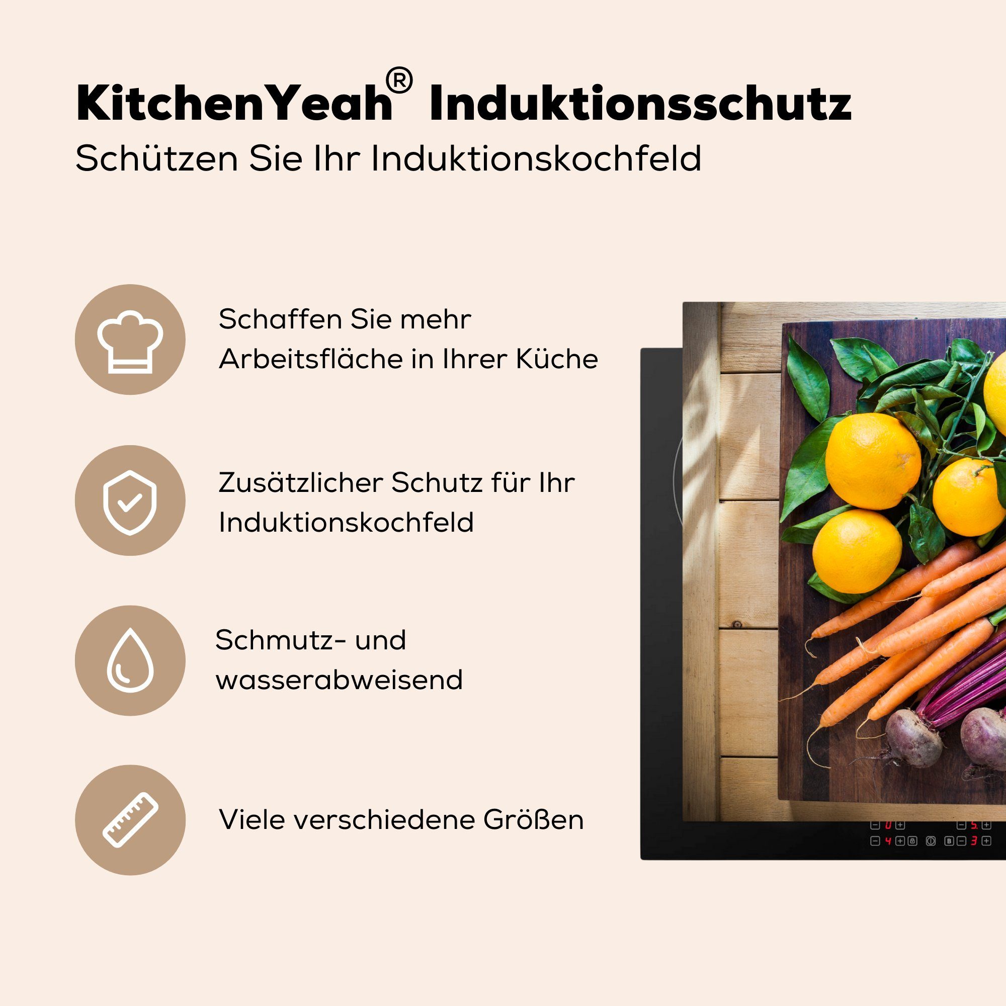 Vinyl, Induktionskochfeld Schutz Ceranfeldabdeckung 81x52 Obst - für cm, - küche, die Herdblende-/Abdeckplatte Holzkiste, Gemüse MuchoWow tlg), (1