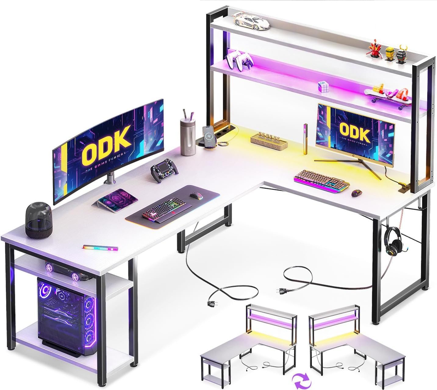 ODK Eckschreibtisch mit Stall, Reversibel Gaming Tish L Form mit LED (1-St) günstig online kaufen