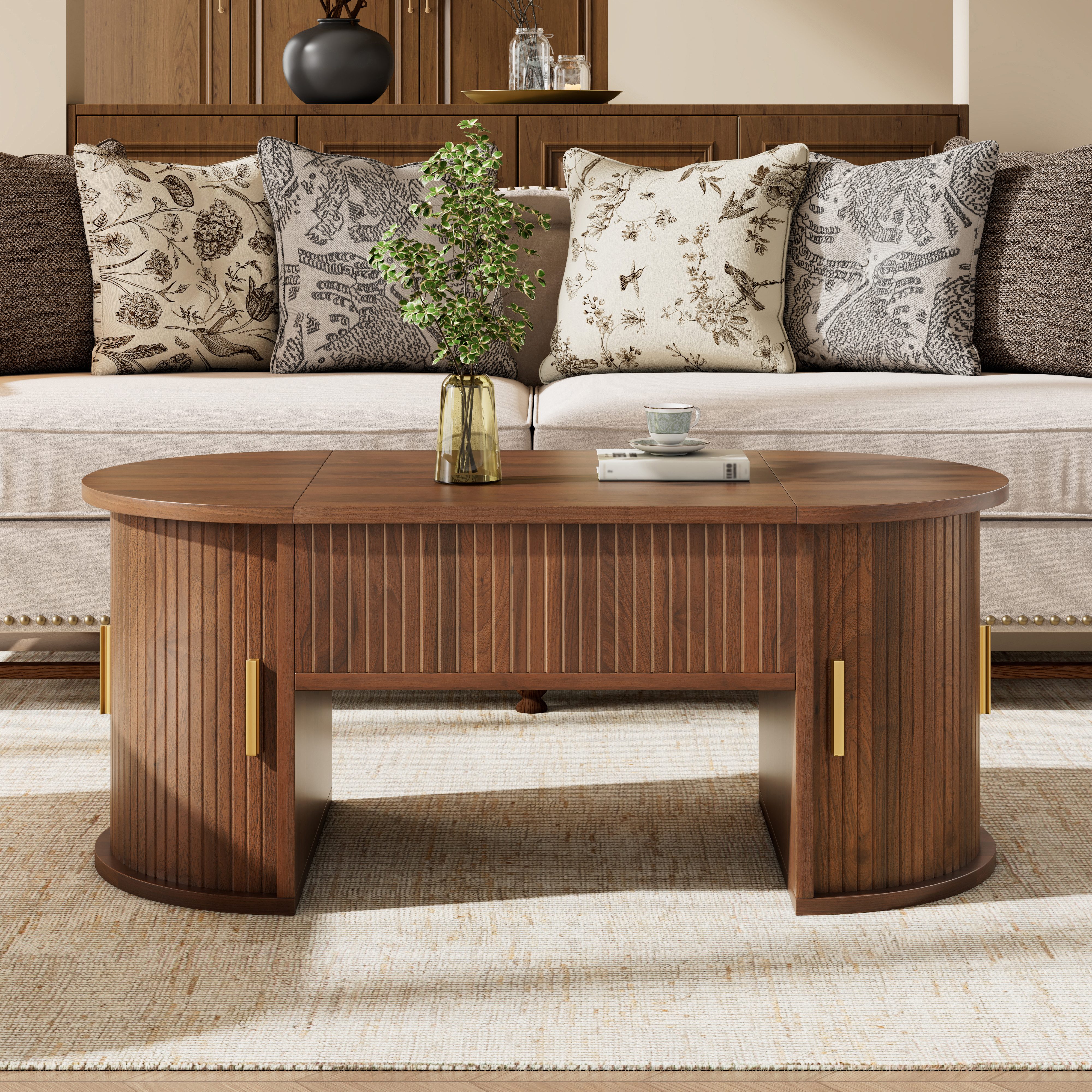 MODFU Couchtisch 100x40,5x50 cm mit Höhenverstellbarer Wohnzimmertisch (Packung, 1-St., Kombination aus offenem Regal & Schiebetür), Ideal für Homeoffice & kleine Wohnungen