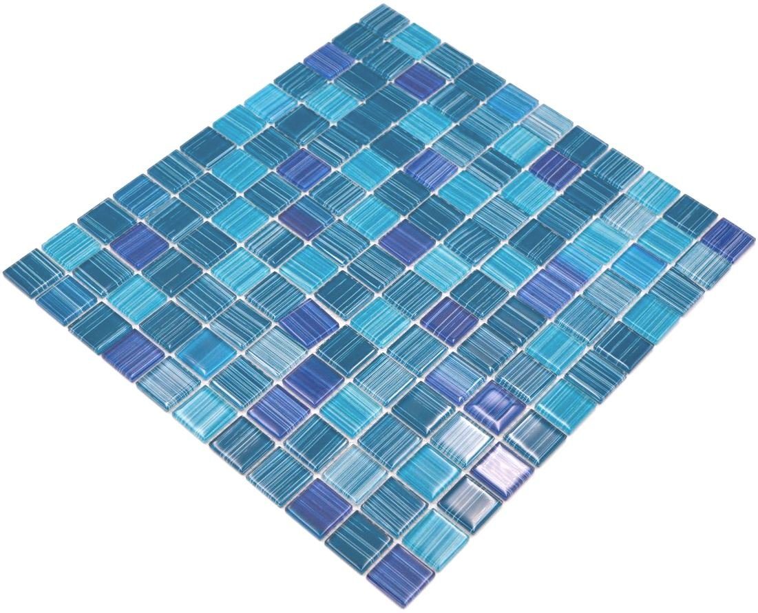 strichblau Mosaikfliesen Matten Glasmosaik Mosani 10 glänzend / Crystal Mosaikfliesen
