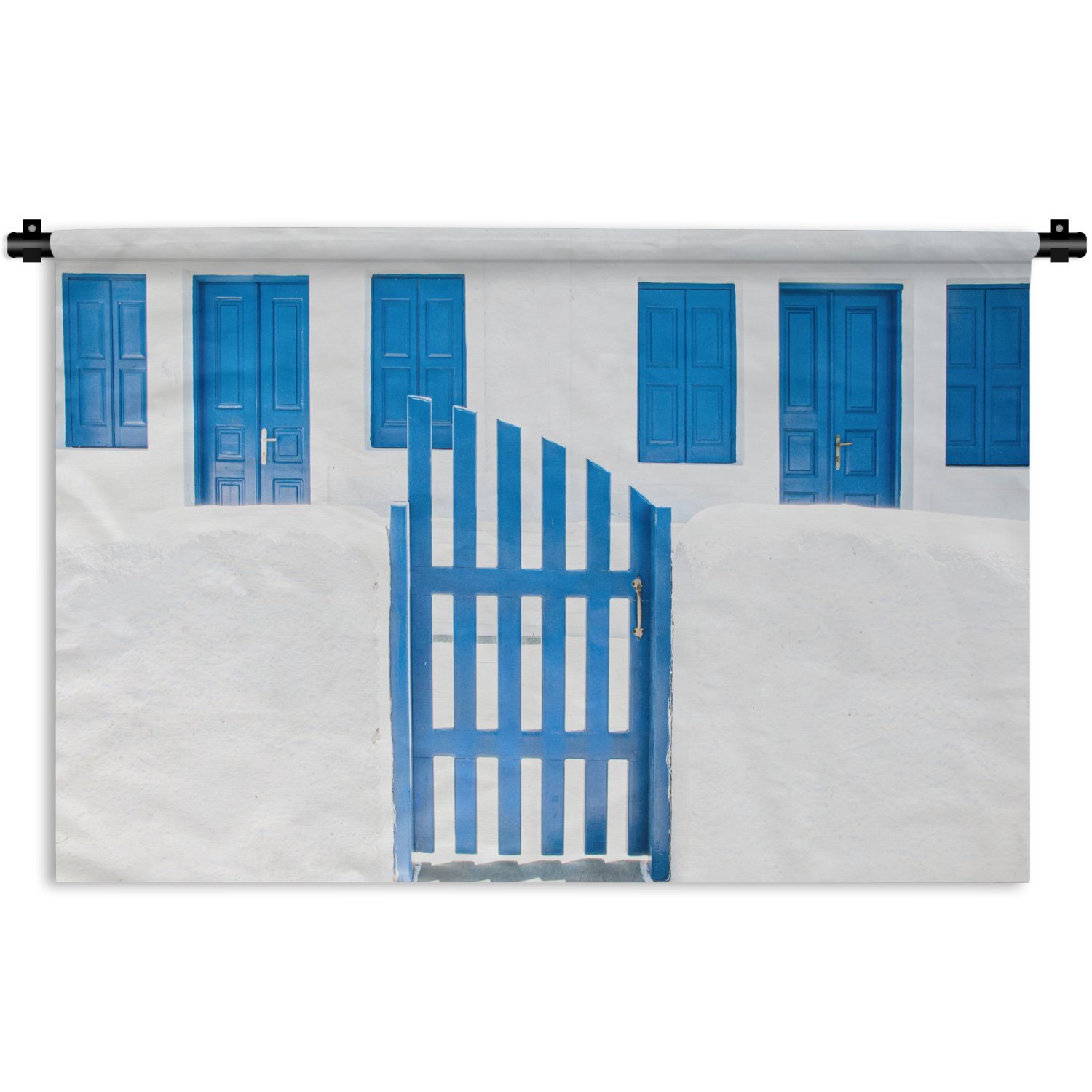Kinderzimmer Weiß Schlafzimmer, - Kleid, Wanddeko Architektur Zaun Wanddekoobjekt - MuchoWow Türen, Blau Wandbehang, - - Wohnzimmer, für