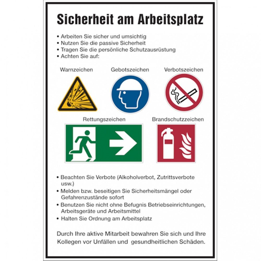 Hinweisschild Aushang, Sicherheit am Arbeitsplatz - ISO 7010
