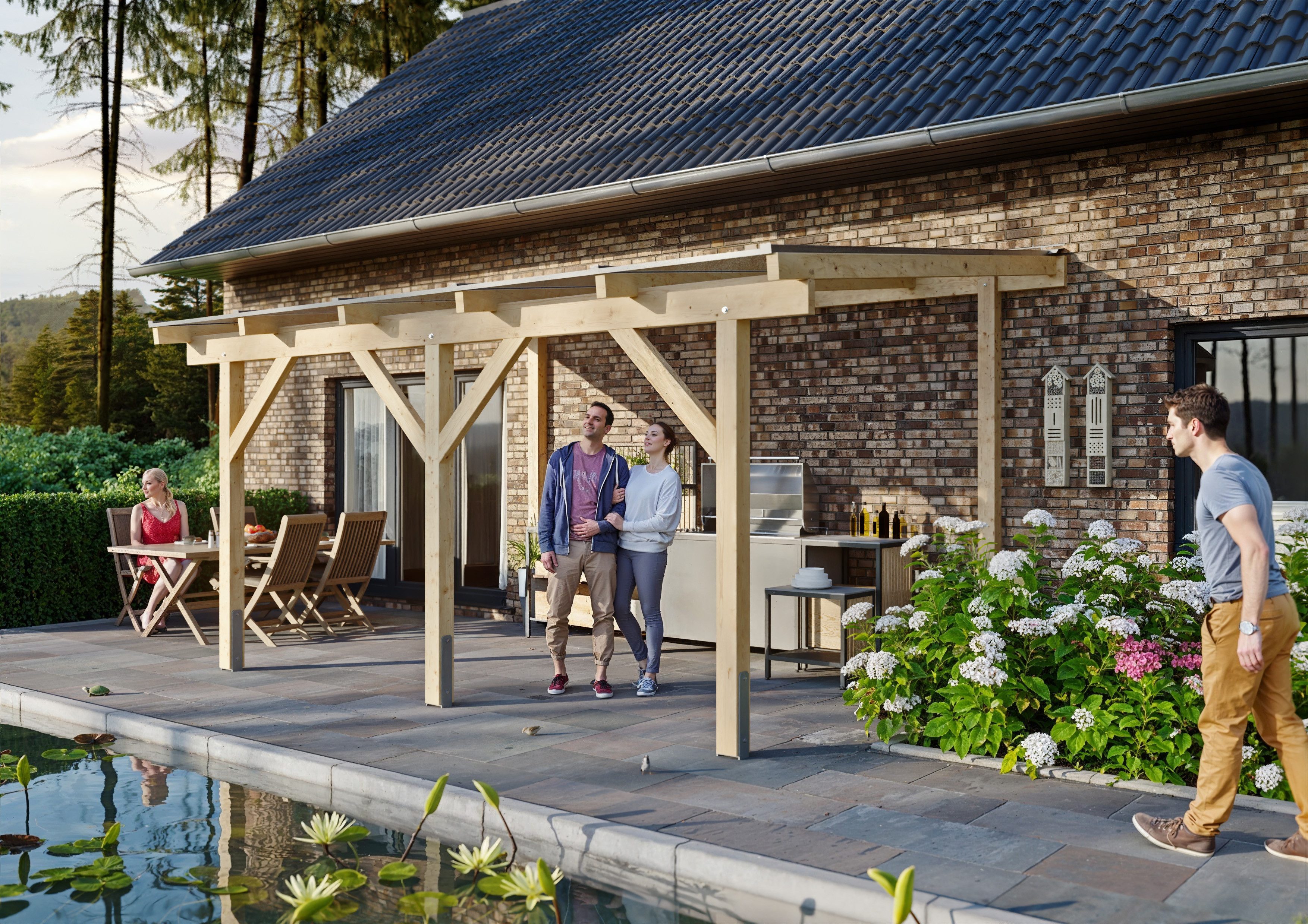 KONIFERA Terrassendach Fulu, BxT: 510x350 cm, Bedachung Hohlkammerplatten, Bausatz aus naturbel. Leimholz mit lichtdurchl. Polycarbonat-Pultdach