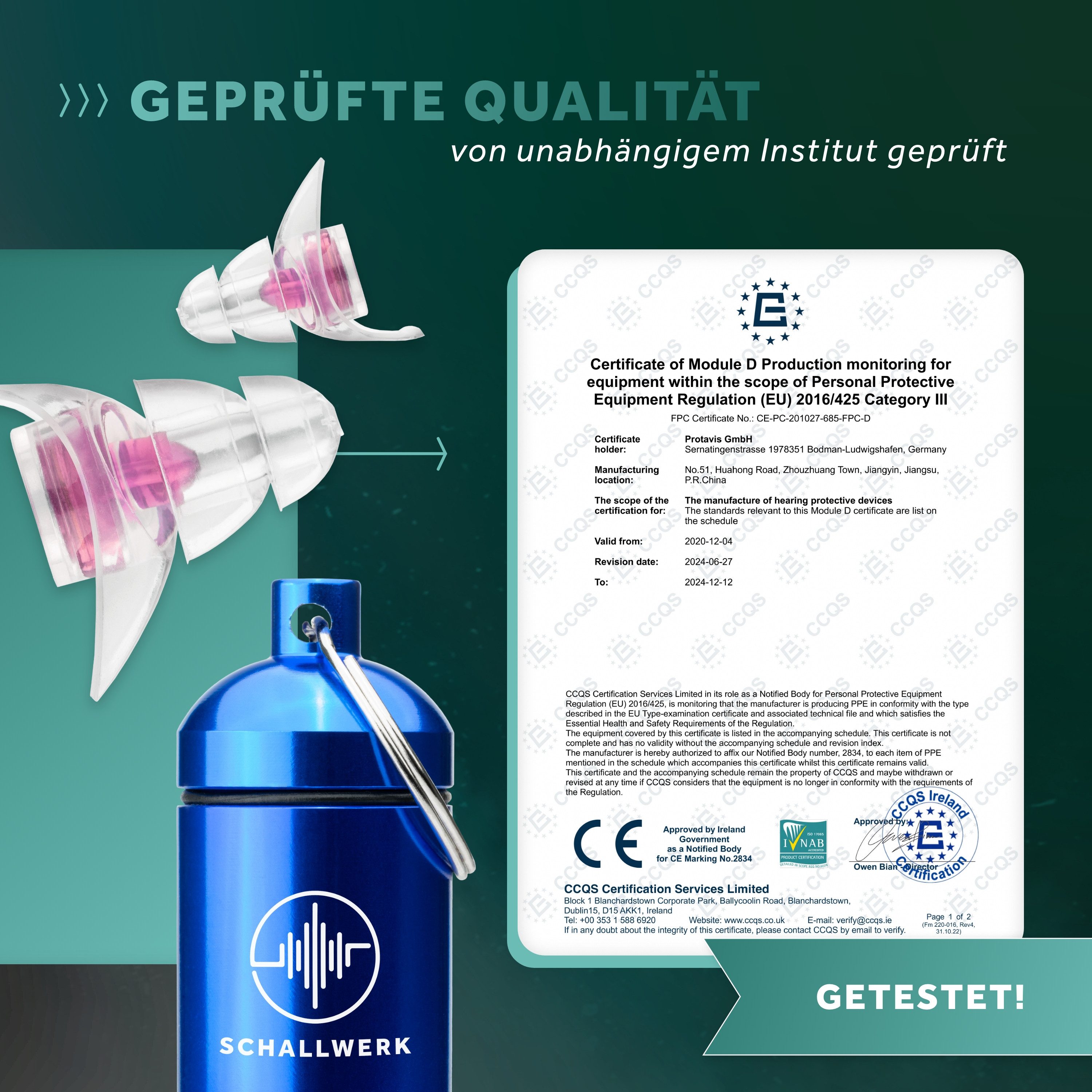 Schallwerk Gehörschutzstöpsel Strong+ Daily Ohrstöpsel dämpfen Lärm & erhalten Tonqualität, Ohrenstöpsel transparent mit Aufbewahrungsdose