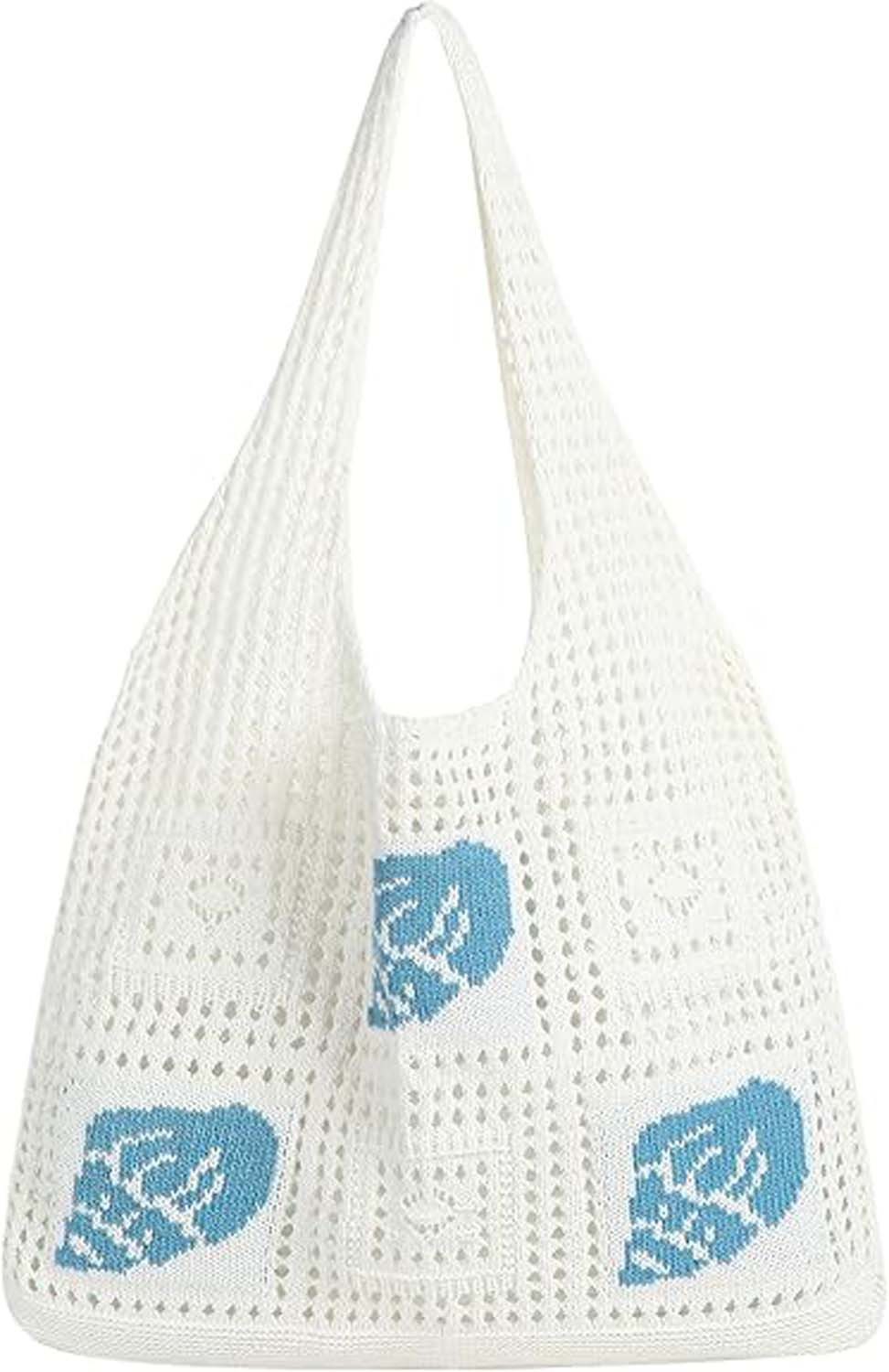 Bwecuy Schultertasche Boho Stricktasche Damen gehäkelt große Kapazität Bohemian-Tasche