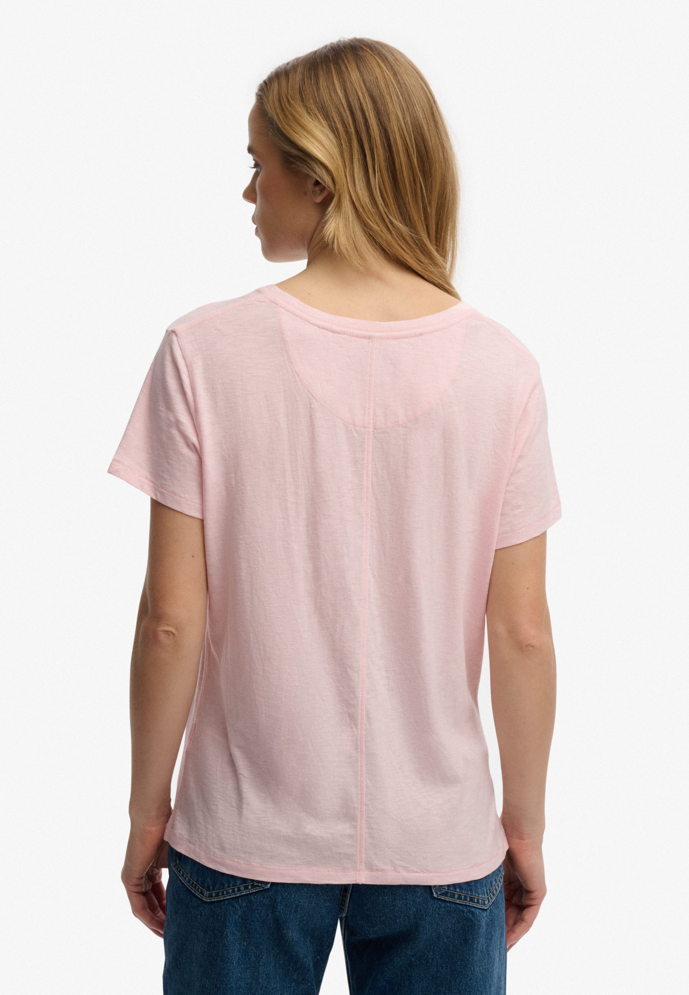 Superdry T-Shirt STUDIOS SLUB EMB VEE TEE Baumwollmischung, relaxed fit