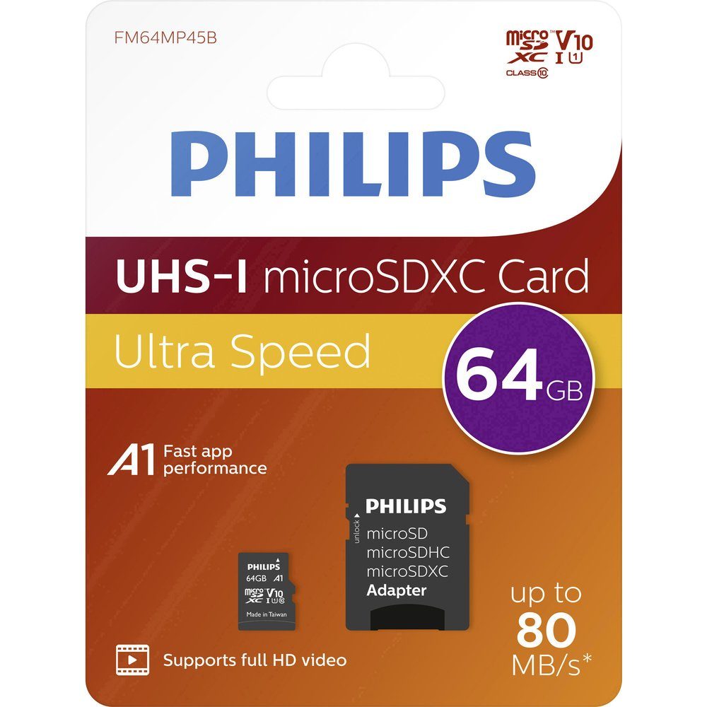 Philips Philips microSDXC-Karte 64 GB Class 10 inkl. SD-Adapter Speicherkarte