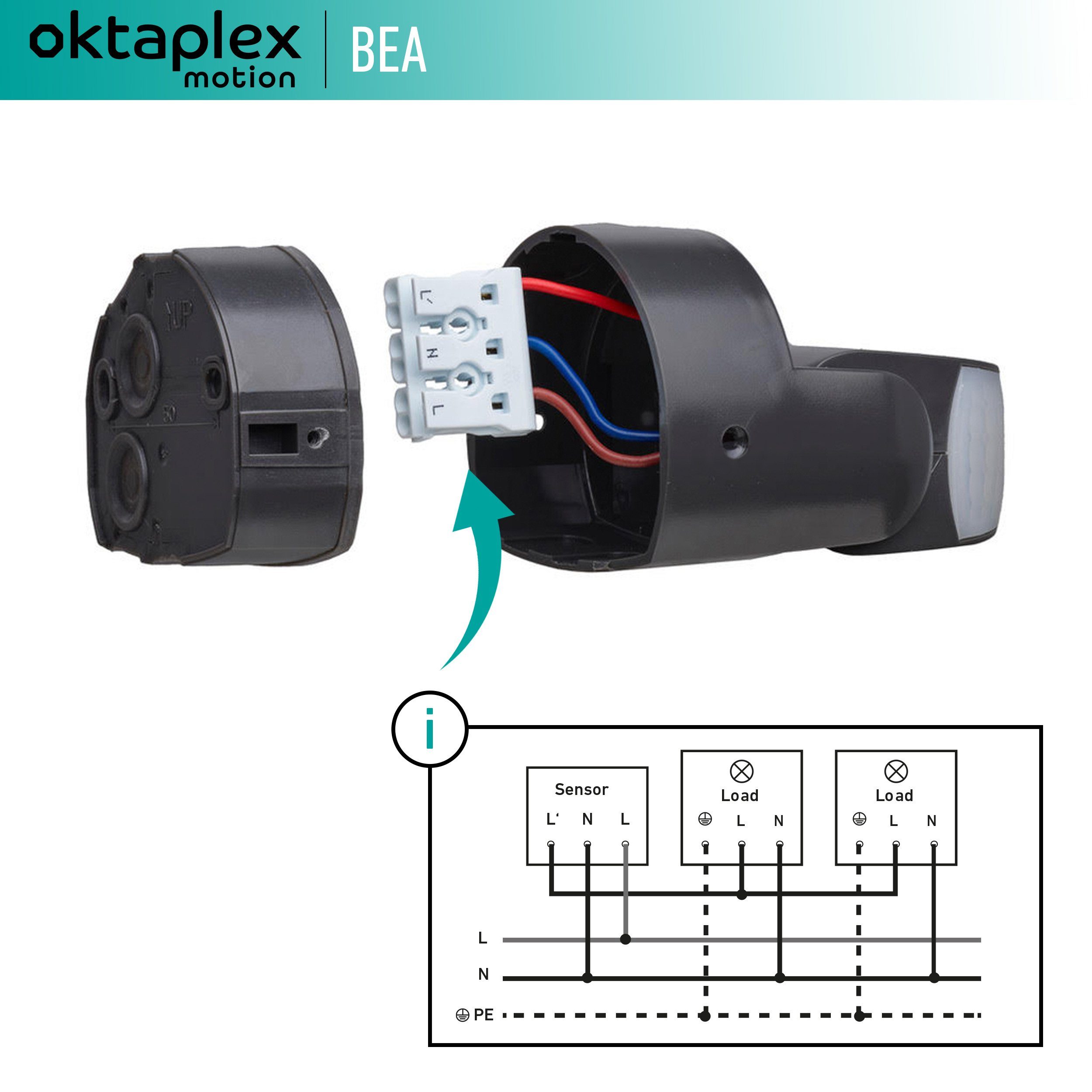 Oktaplex motion Bewegungsmelder Aussen IP65 12m Sensoren, schwenkbar Aufputz Reichweite 230V 2 Infrarotsensor anthrazit