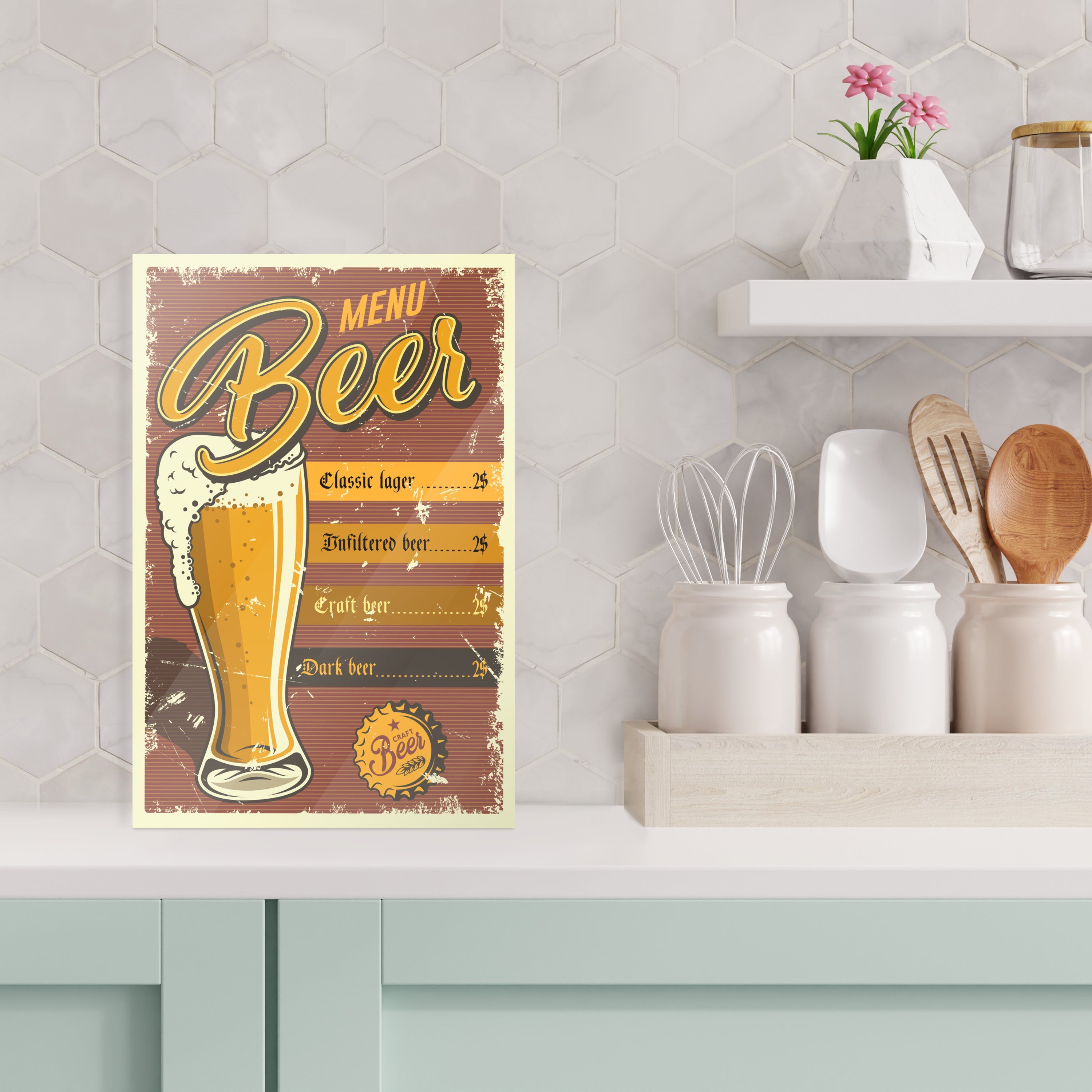 Bilder - Vintage Glas - Wanddekoration Bier Foto MuchoWow - - (1 auf Glasbilder Mancave Wandbild Werbung, - Glas - auf Acrylglasbild St),