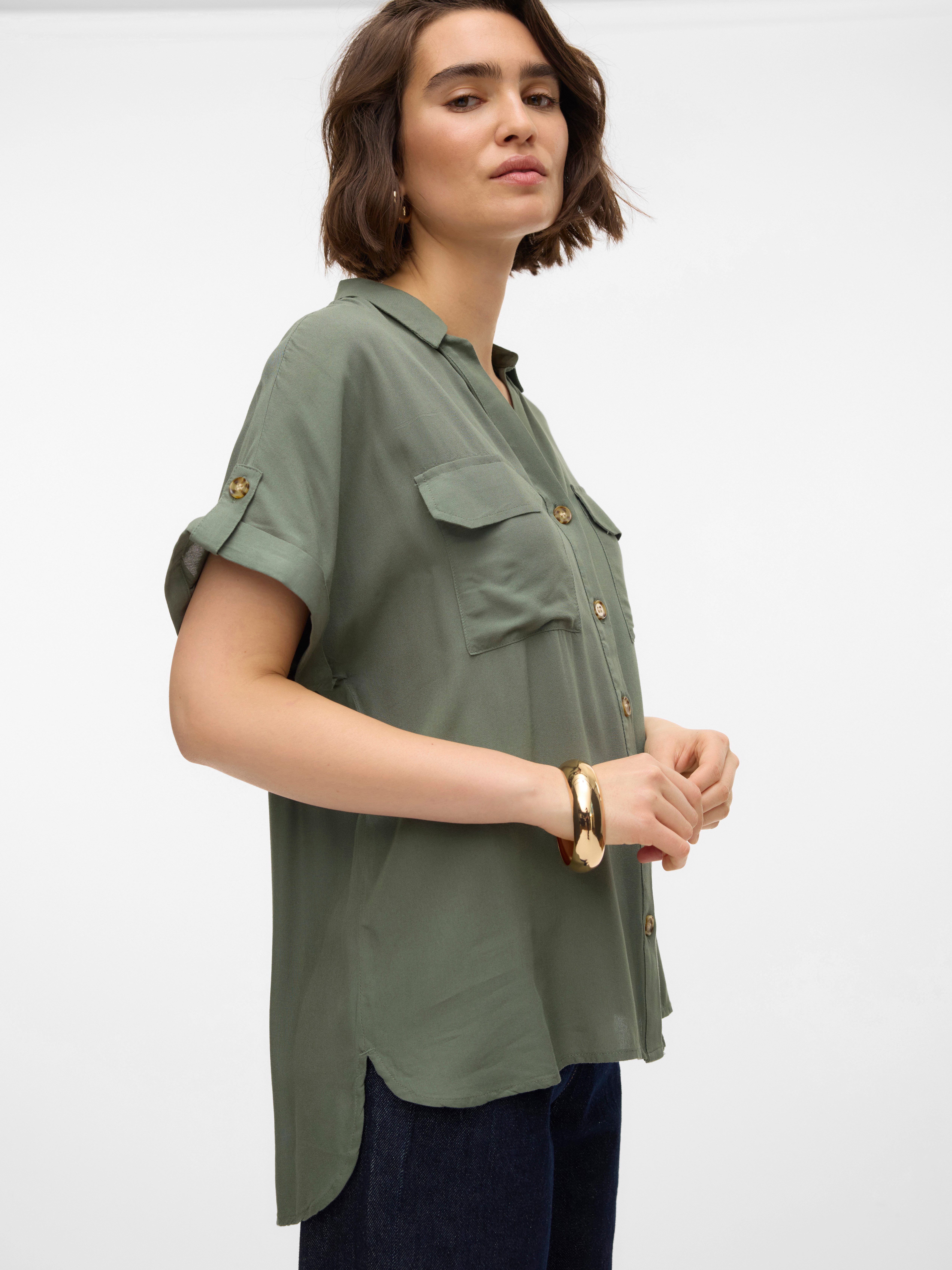 Vero Moda Kurzarmbluse VMBUMPY S/S SHIRT WVN GA NOOS Viskose, regular fit
