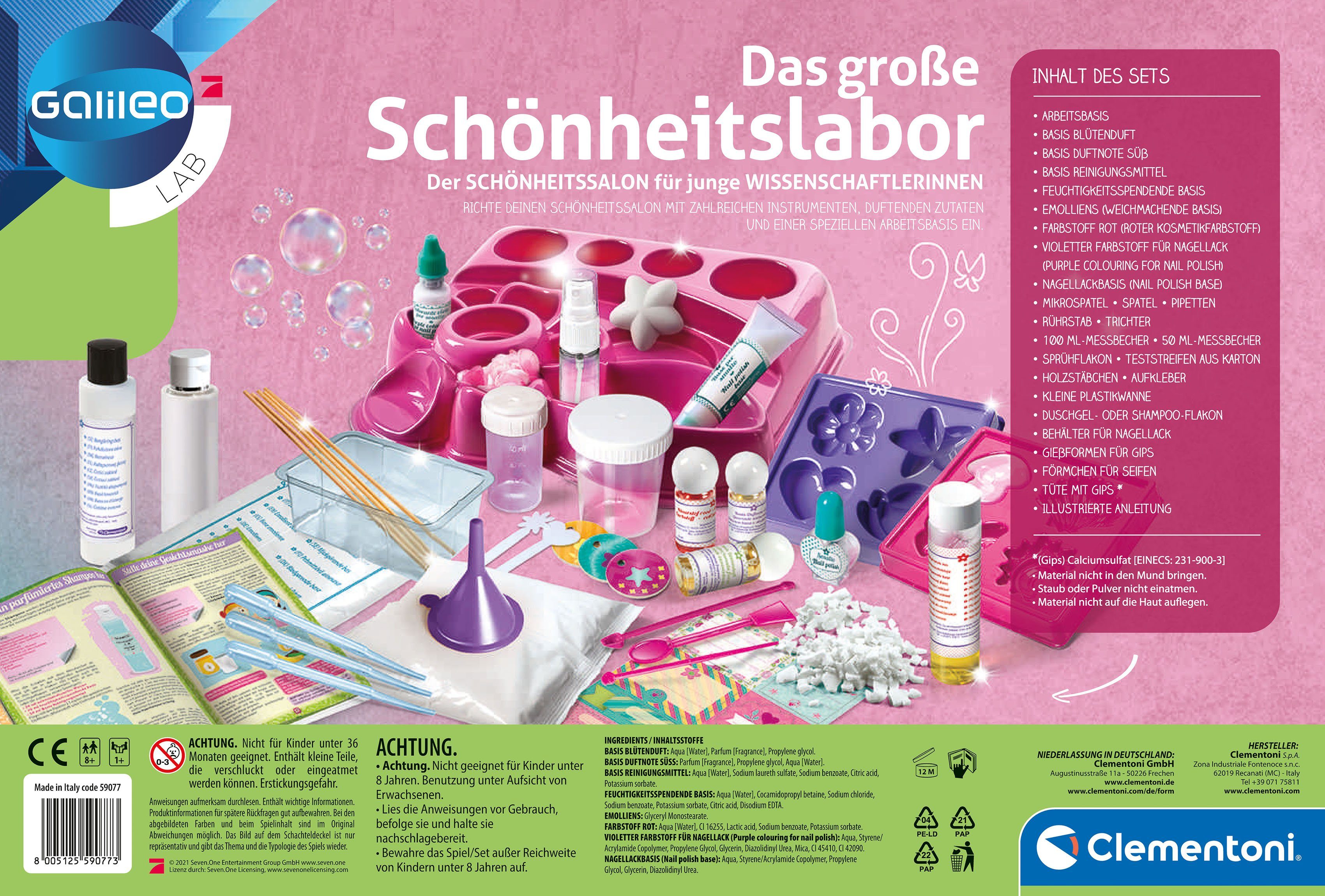 Clementoni® Experimentierkasten Galileo, Das große Schönheitslabor, Made in Europe