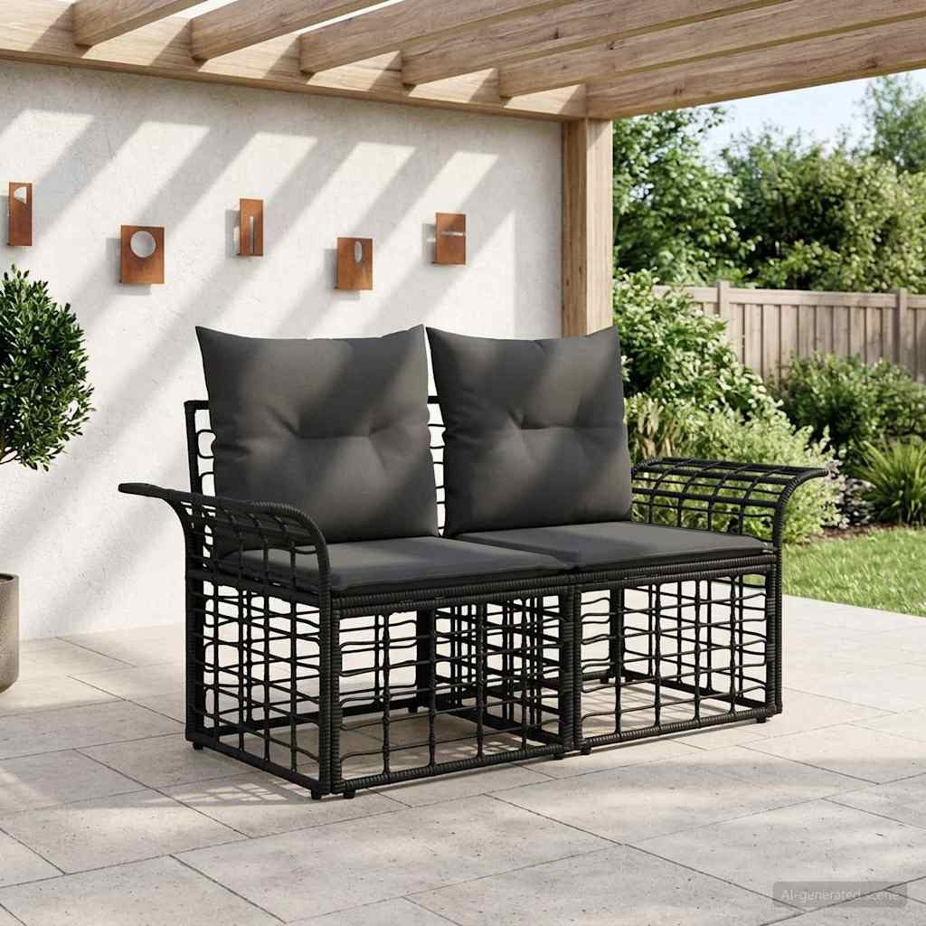 vidaXL Loungesofa Outdoor-Lounge 2 Stk. 2-Sitzanzahl Schwarz und Dunkelgrau, 2 Teile
