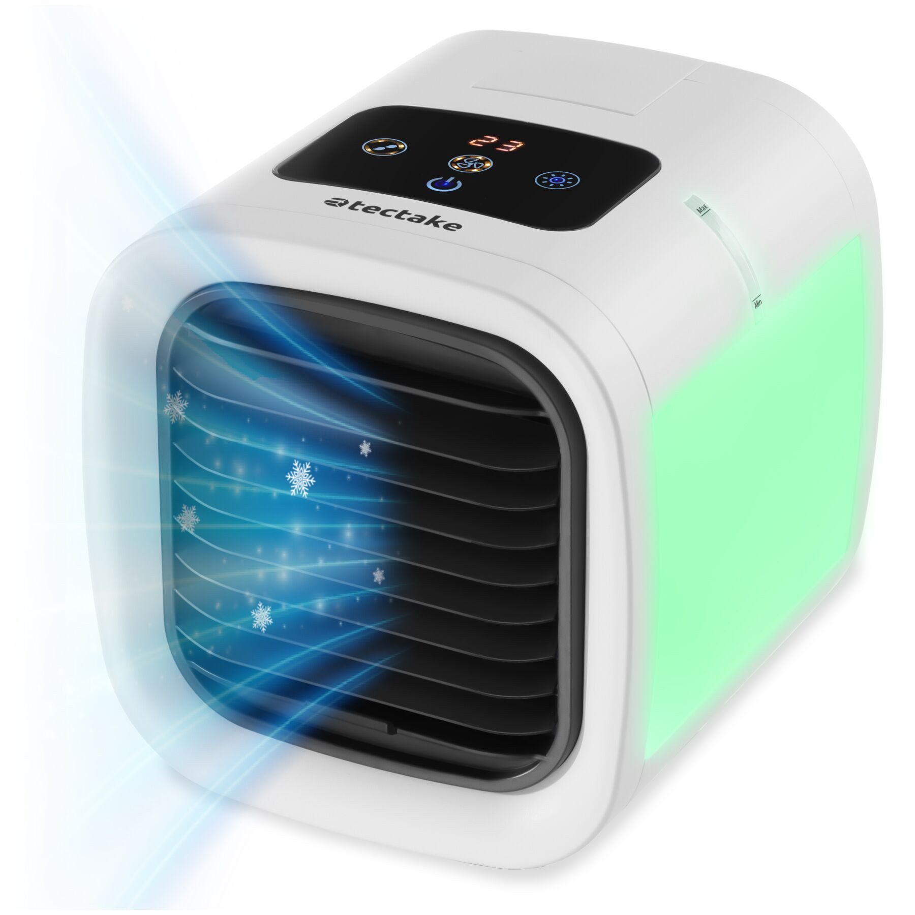 tectake Tischventilator 3in1 Luftkühler Frosty mit LED-Beleuchtung, 2 Kühlstufen, 8W, seitliche LED-Beleuchtung mit 8 Farben