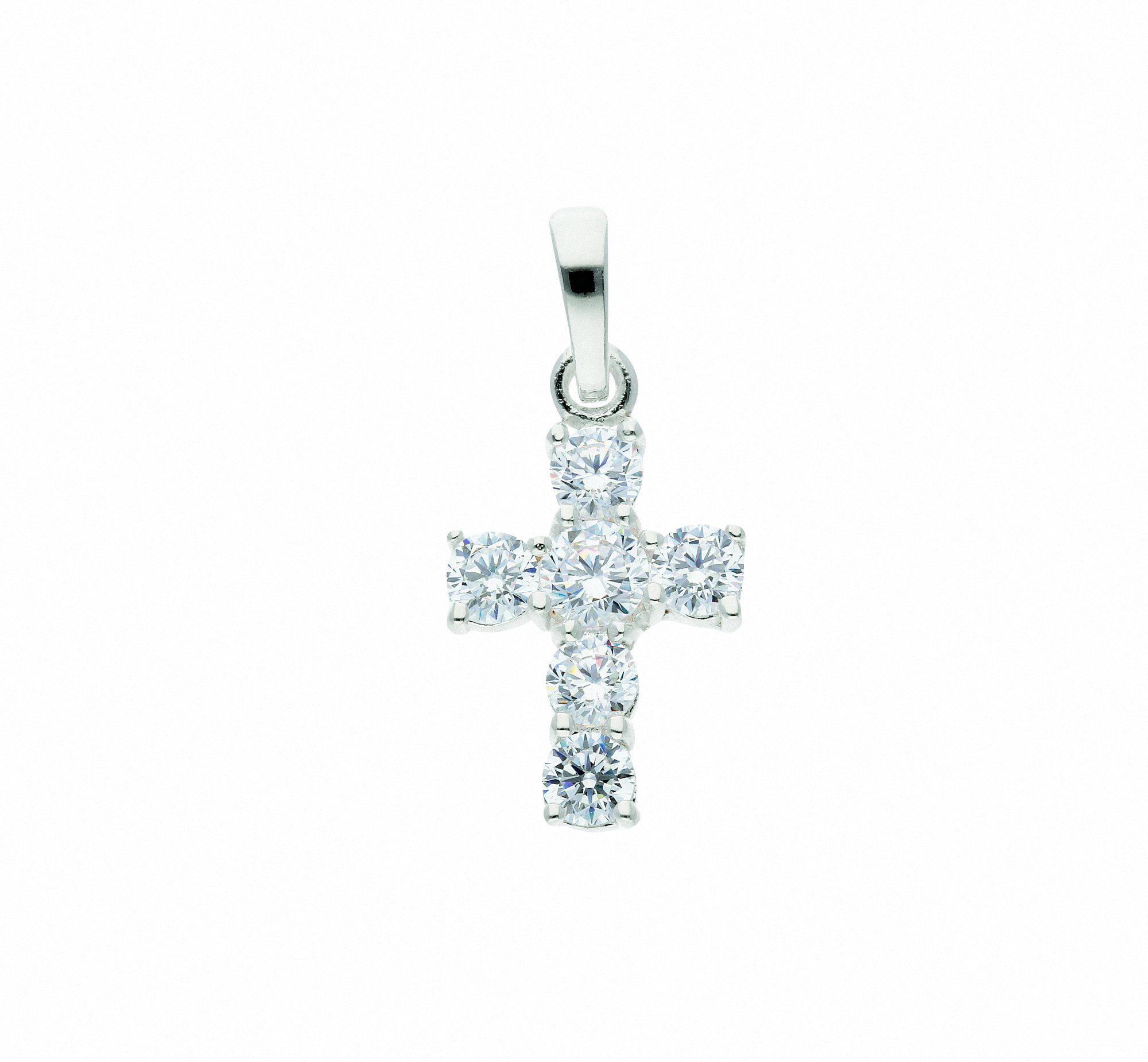 Adelia´s Kette mit Anhänger 925 Silber Kreuz Anhänger mit Zirkonia,  Schmuckset - Set mit Halskette, Maße des Anhängers - Breite 9,1 mm - Höhe  12,4 mm | Silberketten