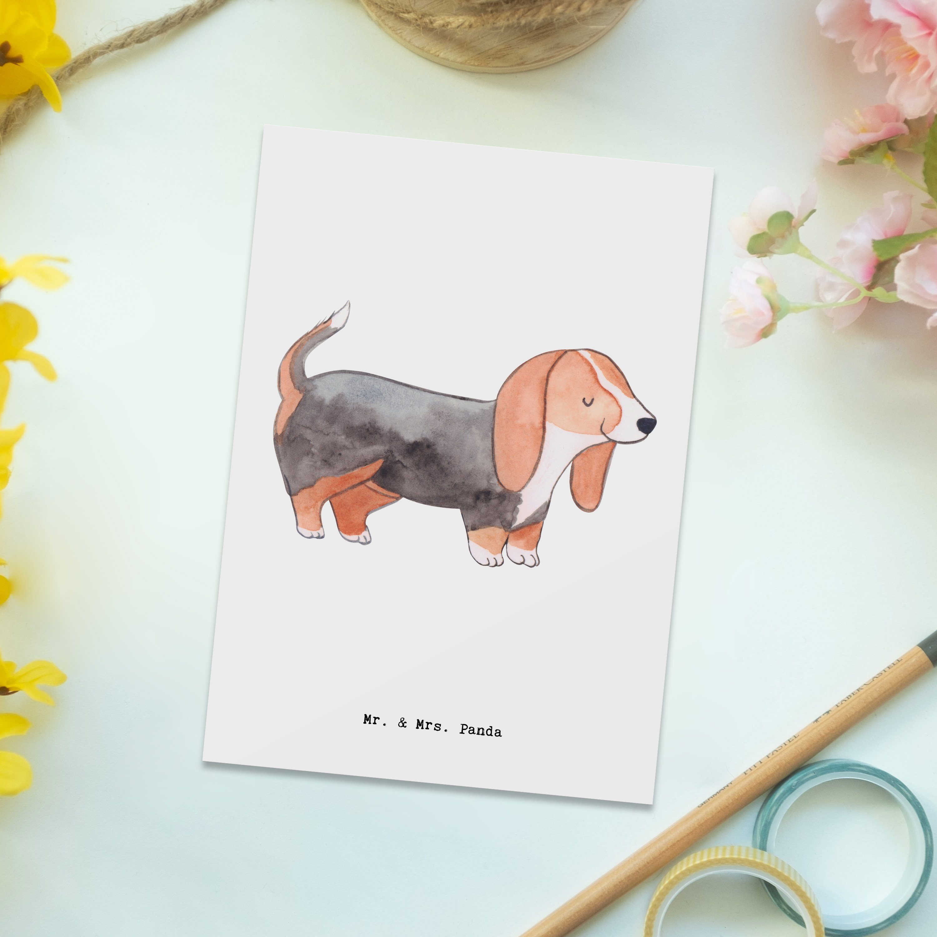 Mr. - Mrs. Weiß Postkarte Panda Basset Geschenk, Hundebesitze Hound & - Moment Geburtstagskarte,