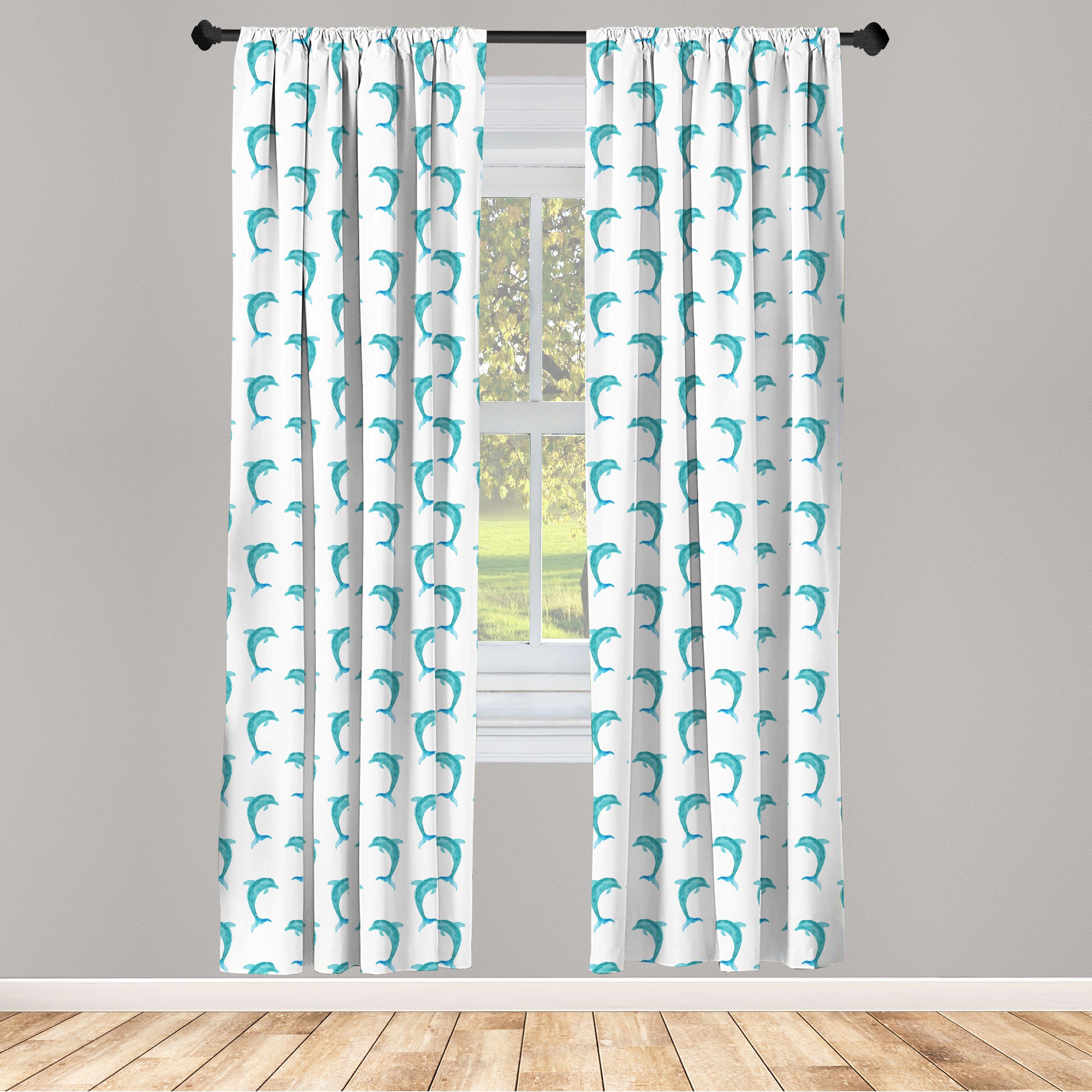 Gardine Vorhang für Wohnzimmer Schlafzimmer Dekor, Abakuhaus, Microfaser, Wasser Jumping Dolphin Säugetiere