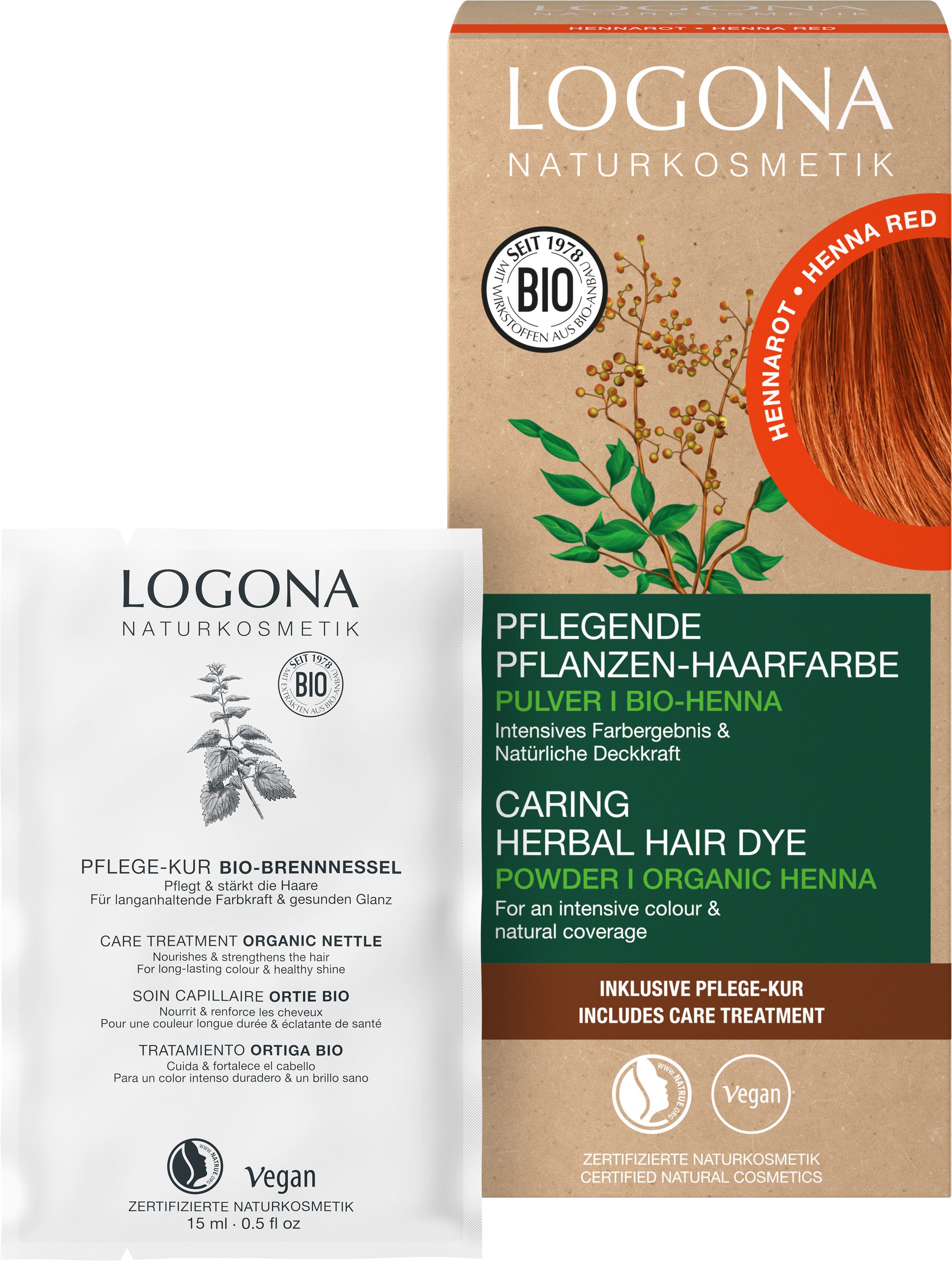 LOGONA Coloration PFLANZEN-HAARFARBE PULVER, für alle Haartypen, mit kochendem Wasser anrührbar, vegan