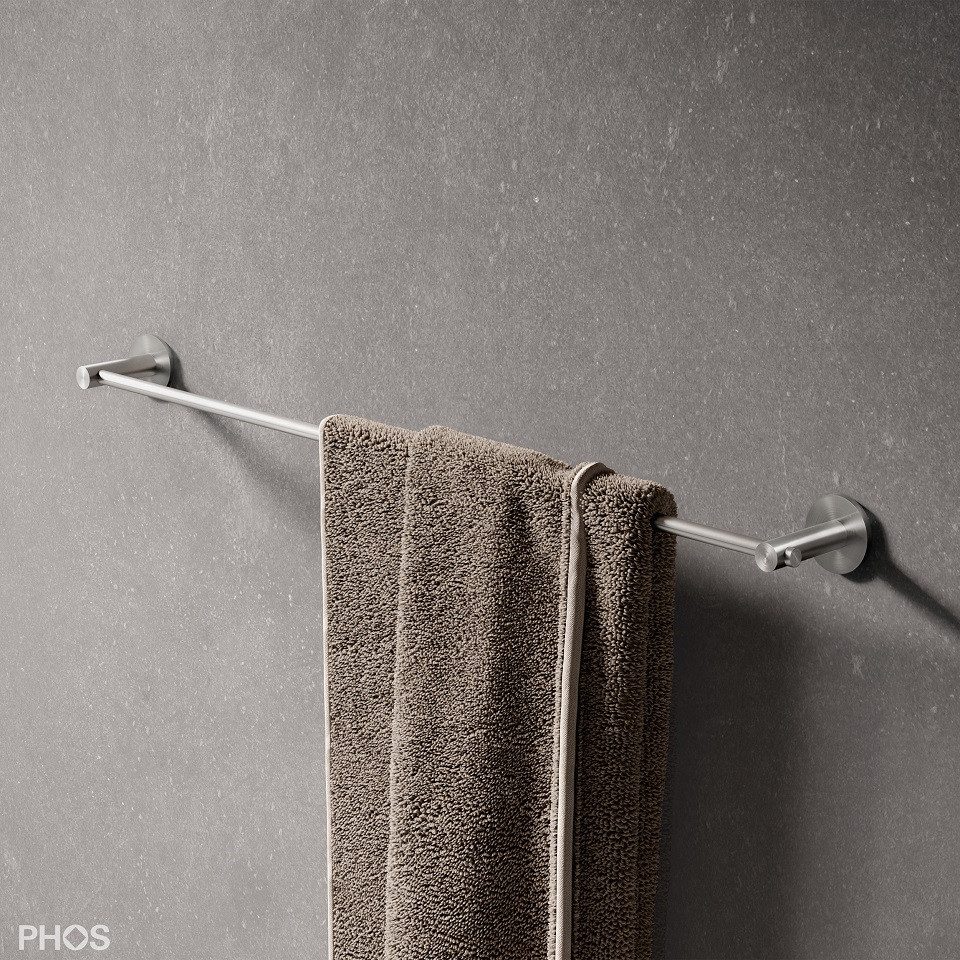 PHOS Design Handtuchstange, Handtuchhalter aus Edelstahl mit durchlaufender Stange 40 - 120cm, mit Verklebung - 100% Made in Germany