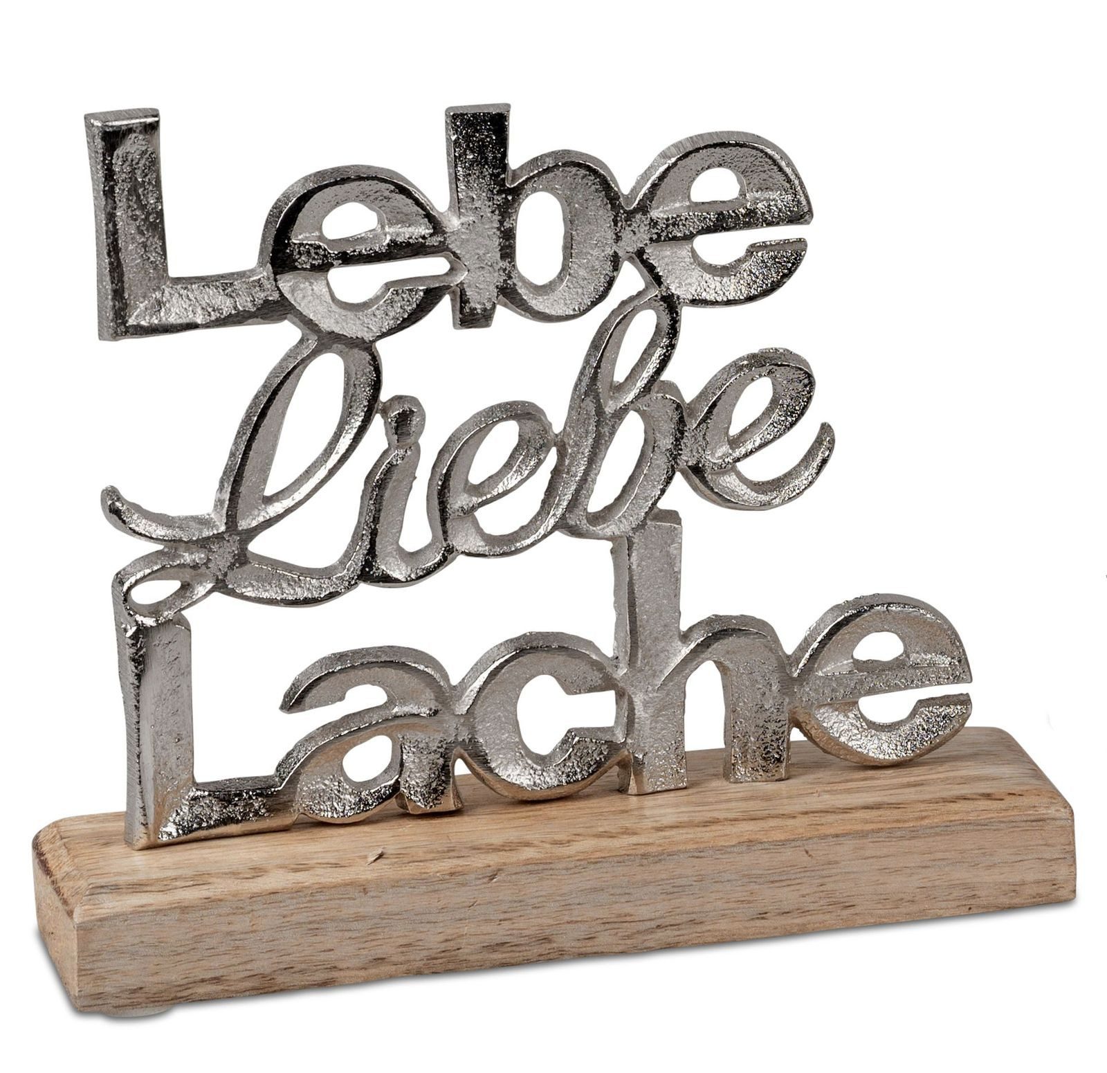 formano Dekofigur Schriftzug Lebe Liebe Lache Aluminium Mangoholz 18cm Tischdeko