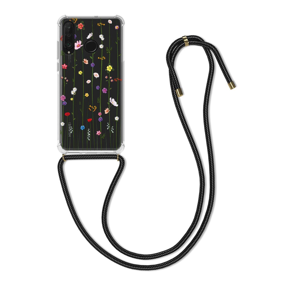 kwmobile Etui Hülle für Huawei P30 Lite, Silikon Handyhülle mit Kette - Handykette Handyband
