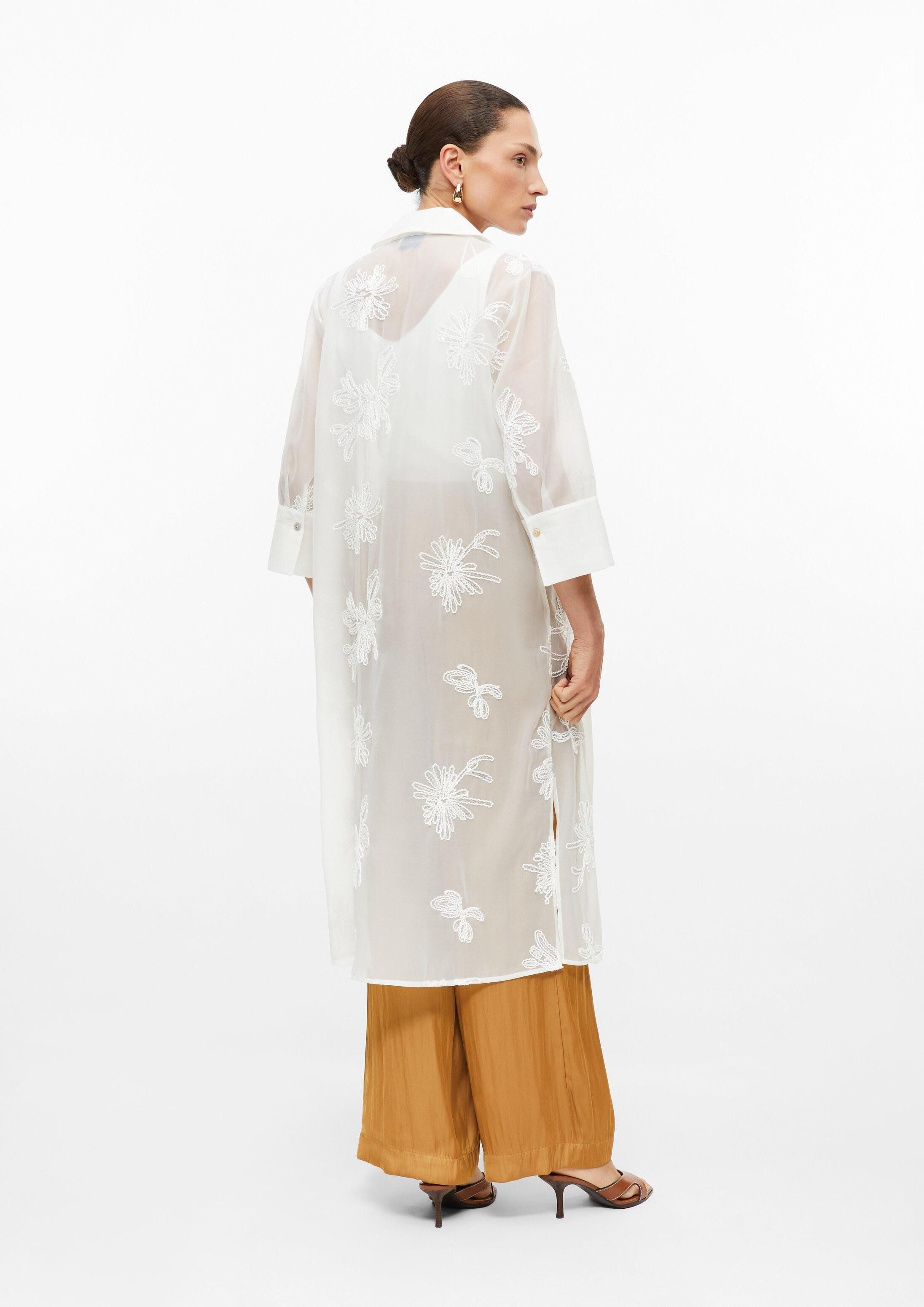 s.Oliver Kurzarmbluse Bluse Transparente Longbluse mit Stickerei