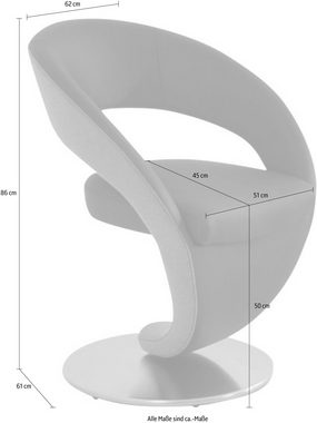 K+W Komfort & Wohnen Drehstuhl Wave, Design-Drehstuhl, Drehteller in Metall edelstahloptik, Farbkombination