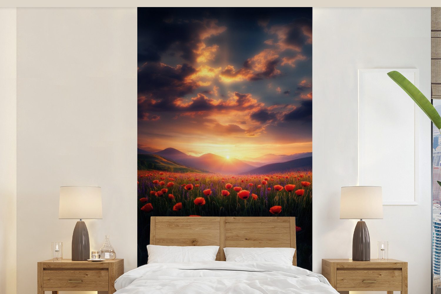 Fototapete Landschaft - Sonnenuntergang - Blumenfeld