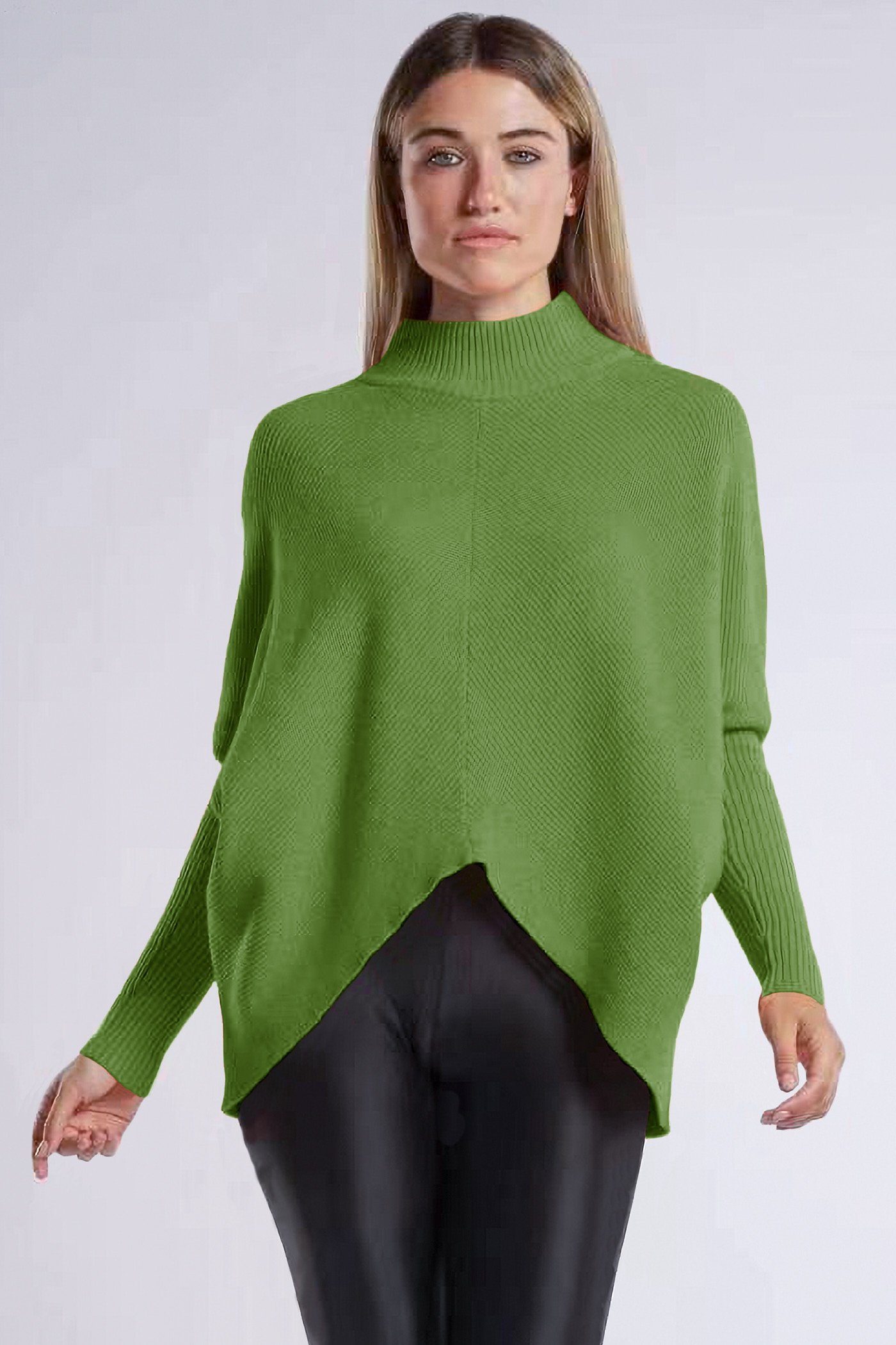Damen Rippstrick limette Strickpullover Fledermausärmel Oversized Pullover länger PEKIVESSA (1-tlg) hinten