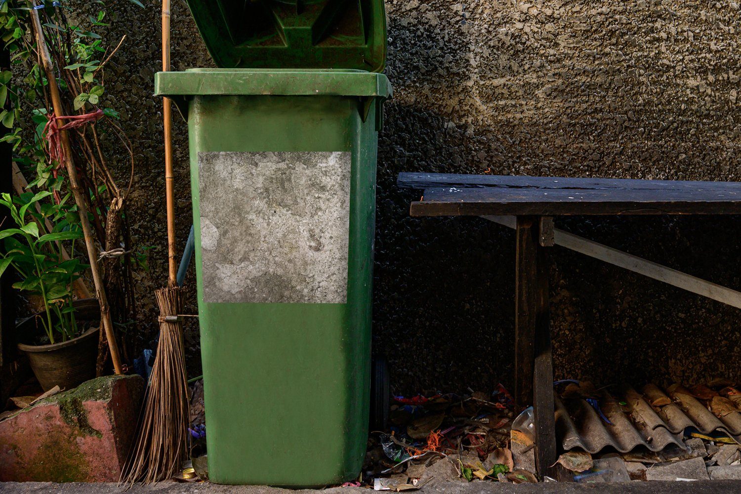 Stein - Mülleimer-aufkleber, Container, - Wandsticker - Sticker, Abfalbehälter MuchoWow (1 Mülltonne, Beton Schiefer Rost St),