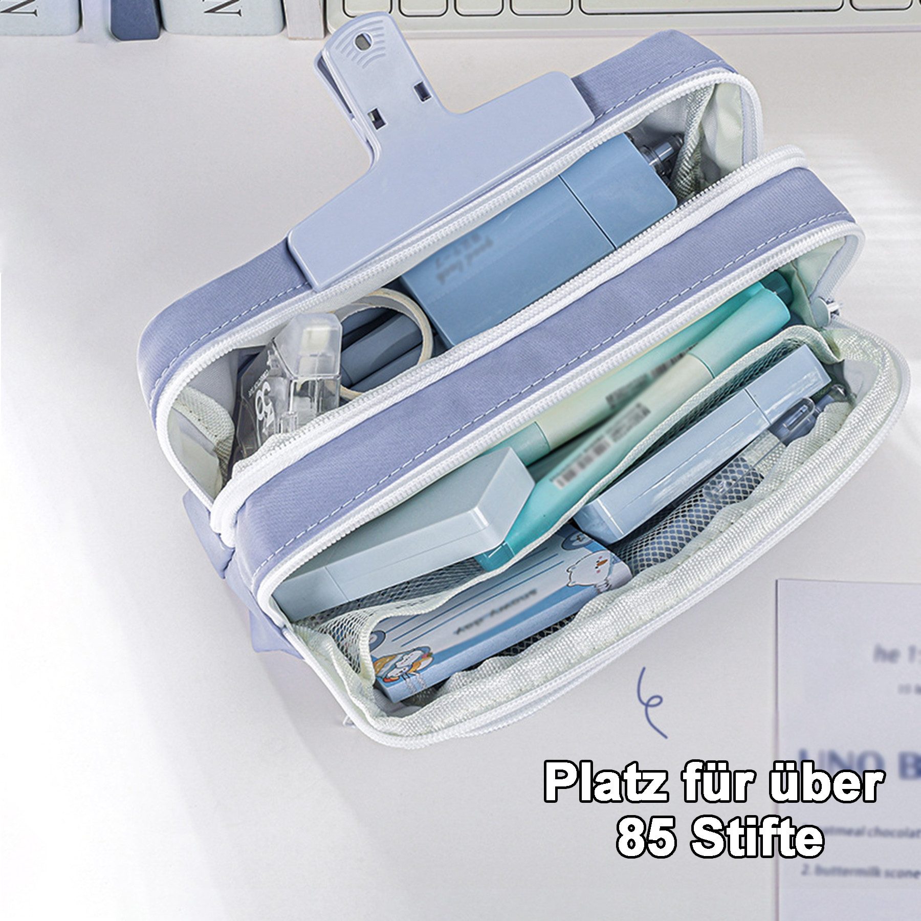 Mutig Federmäppchen Große Kapazität Mäppchen, Stiftetasche mit 3 Fächer, (Bleistifttasche, Make-up Tasche, Pencil Case mit Reißverschluss), für Schule Büro Student