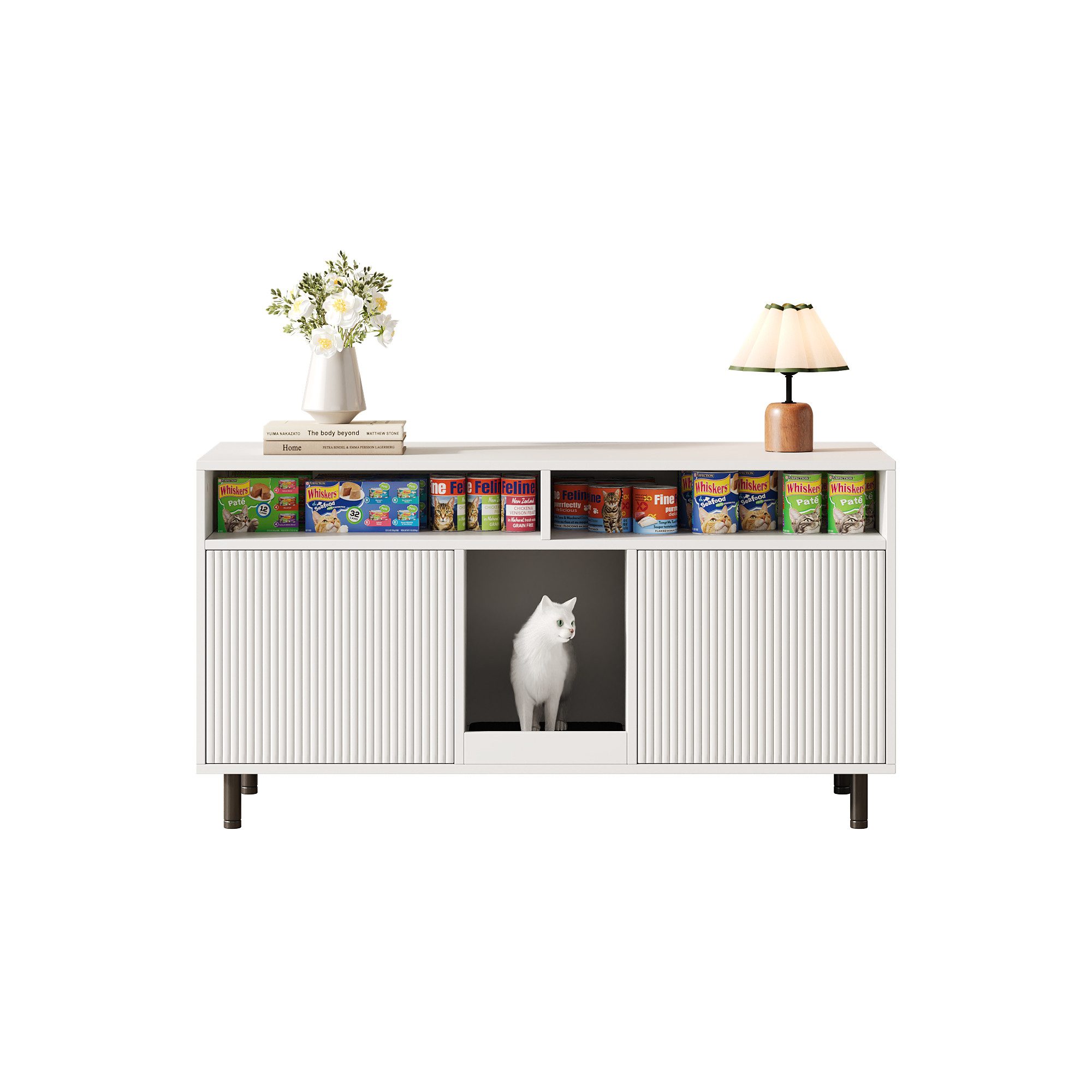 Yorbay Mehrzweckschrank Katzentoilettenschrank 120 cm mit Sandauffangmatte Sideboard TV Schrank