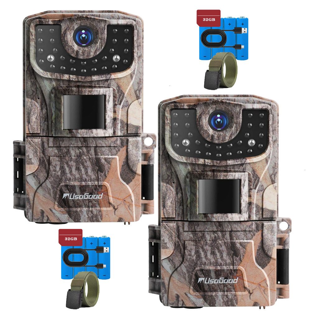 Usogood Wildkamera 2K 36MP Wildkamera Ohne WLAN, Wildtierkamera 850nm IR LEDs (Außenbereich, für die Tierbeobachtung Heim Sicherheit, mit Bewegungsmelder Nachtsicht Wildkamera Testsieger Jagd 0,2s Auslöser, 2-tlg., 120° Erfassungswinkel Infrarot Nachtsich