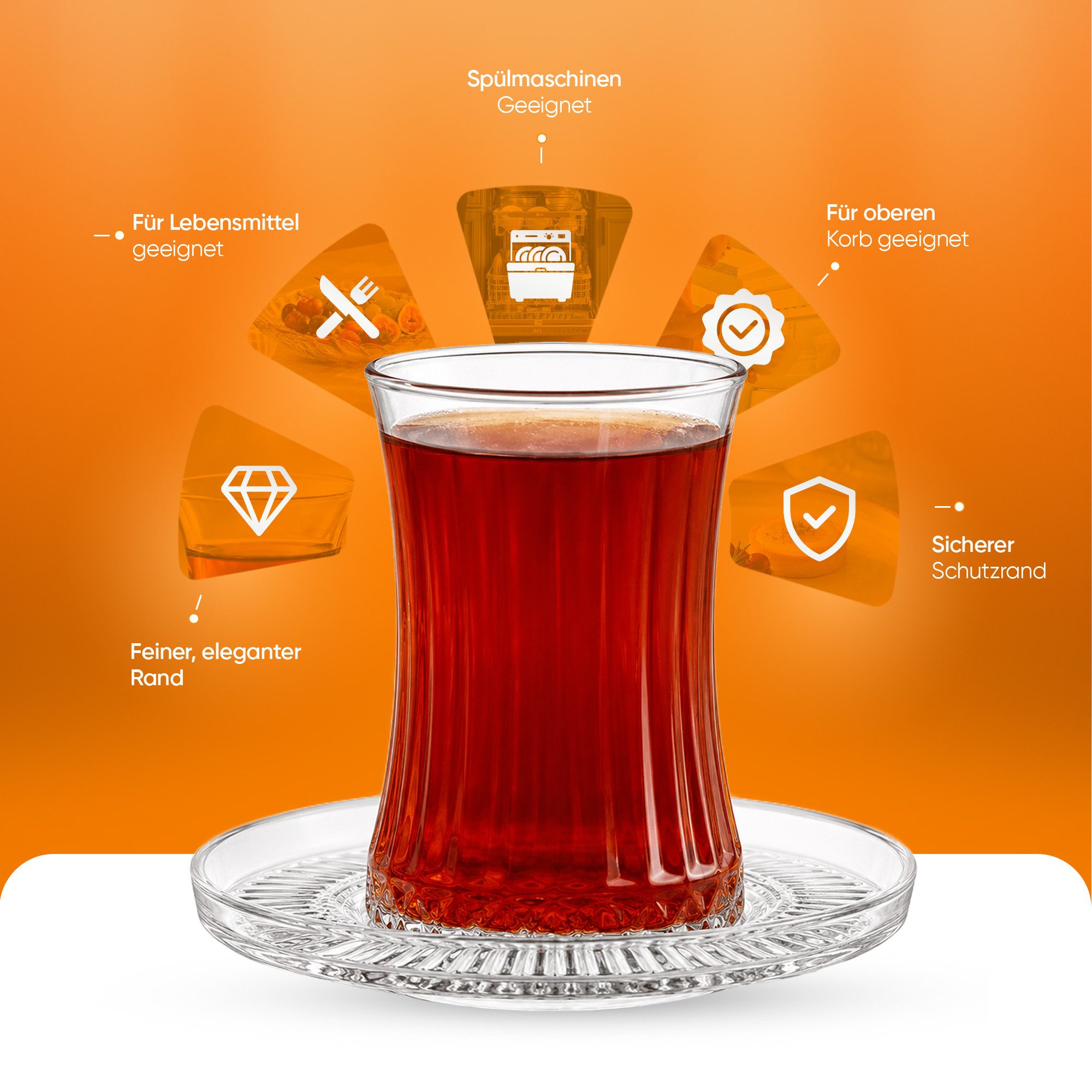 Pasabahce Gläser-Set Elysia Teegläser-Set, 12-tlg., Glas, 12-tlg. Set, 170ml, ideal für schwarzen Tee, Kräutertee