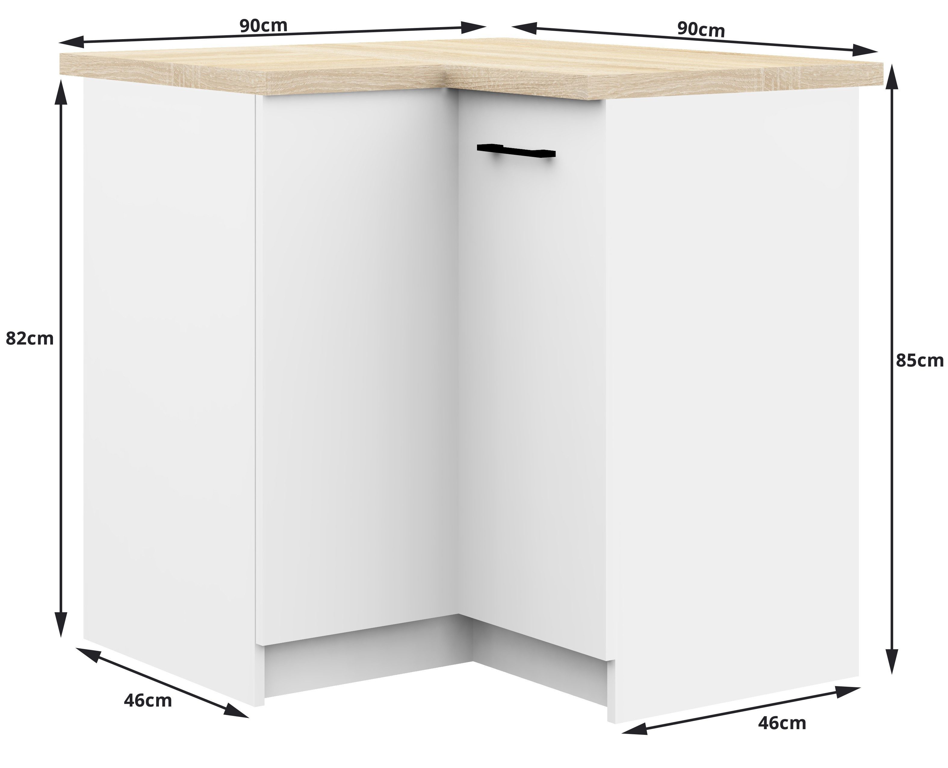 Raumhirsch Furniture Unterschrank Moderner Küchenunterschrank - Platzsparender Eckschrank - Küchenmodul (viele Farbvarianten - Maße 90 - 85 - 46 cm) 2 Türen, mo – Bild 5 von 5