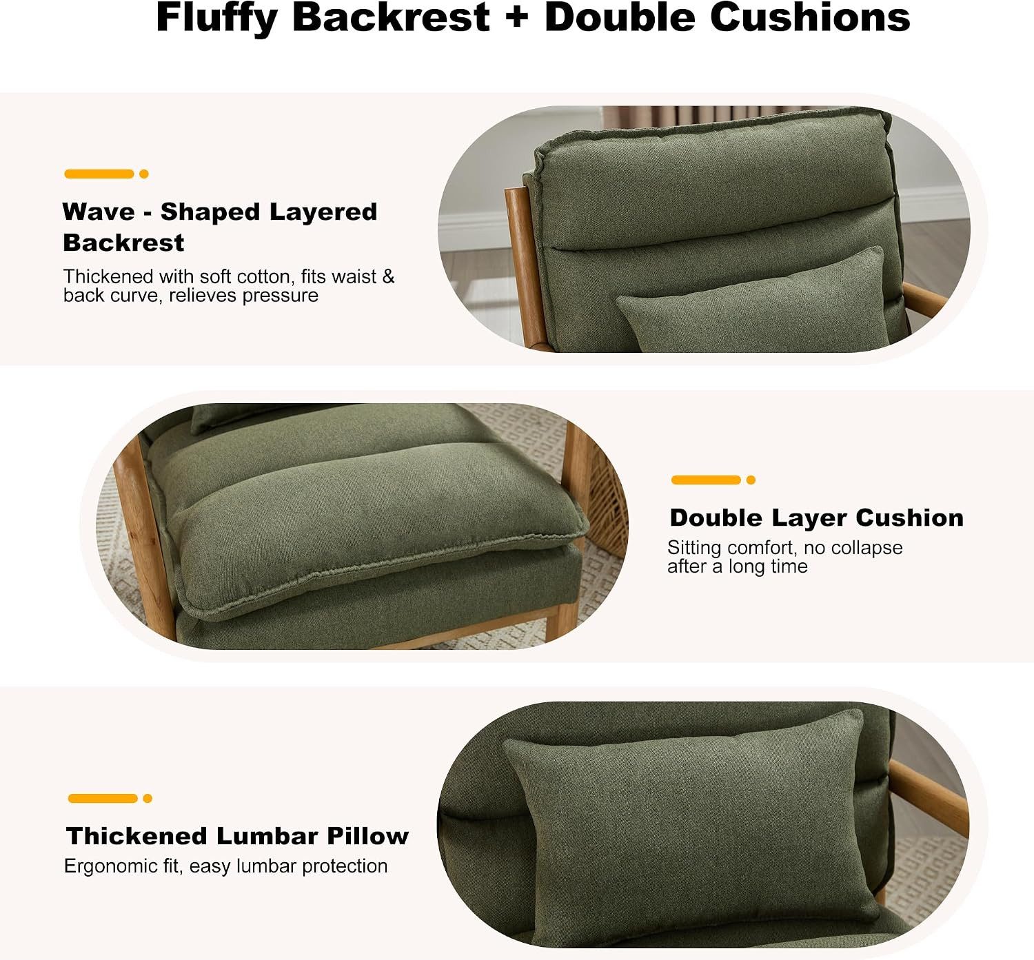 CANMOV Relaxsessel Sessel mit Kissen, Loungesessel mit hoher Rückenlehne, Einzelsessel (1-St), Natürliches Holz, Liegestuhl mit Armlehne und Kissen, für Wohnzim – Bild 4 von 5