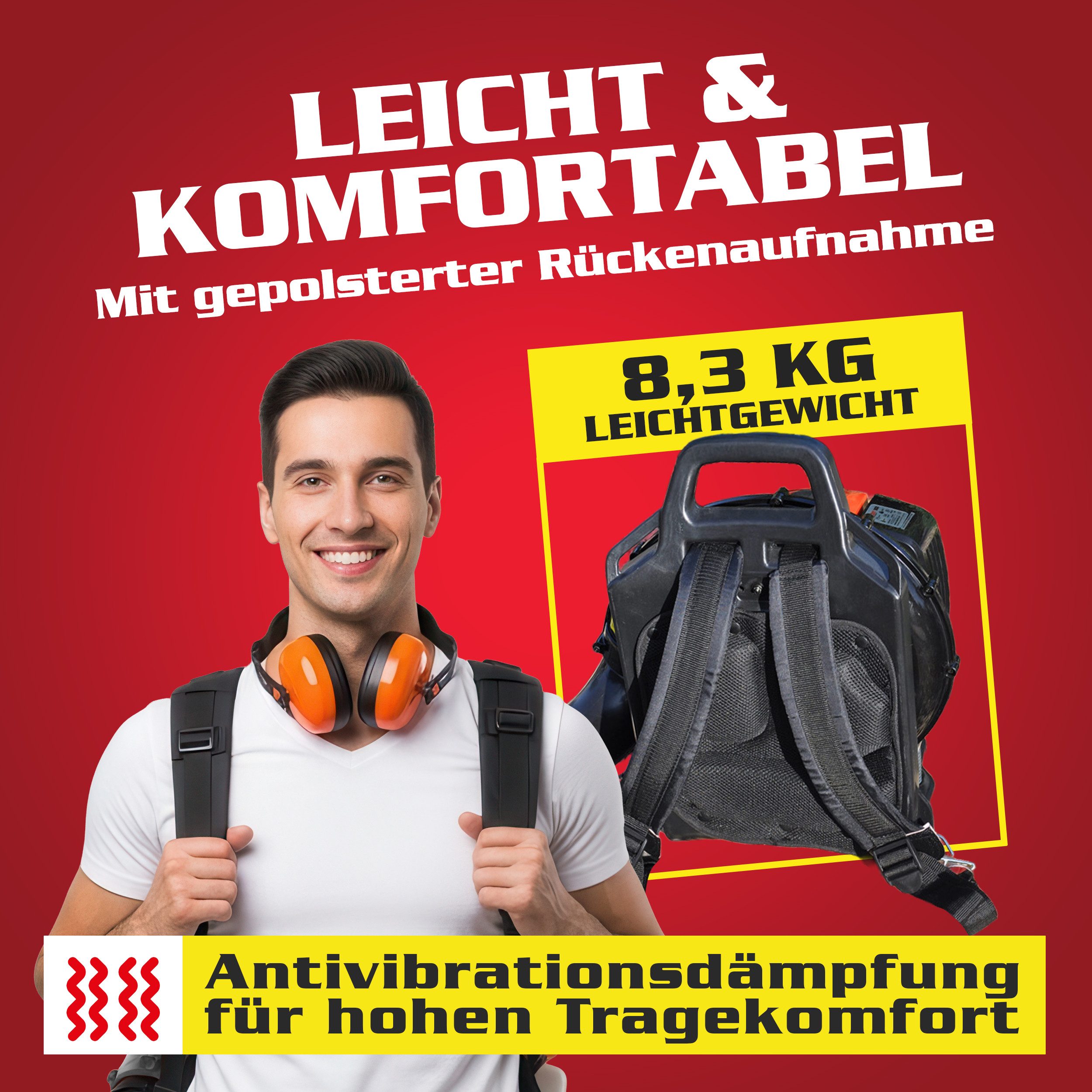 Hecht Benzin-Laubbläser 952 Rucksack Laubgebläse, 2 PS, 52 cm³, 864 m³/h