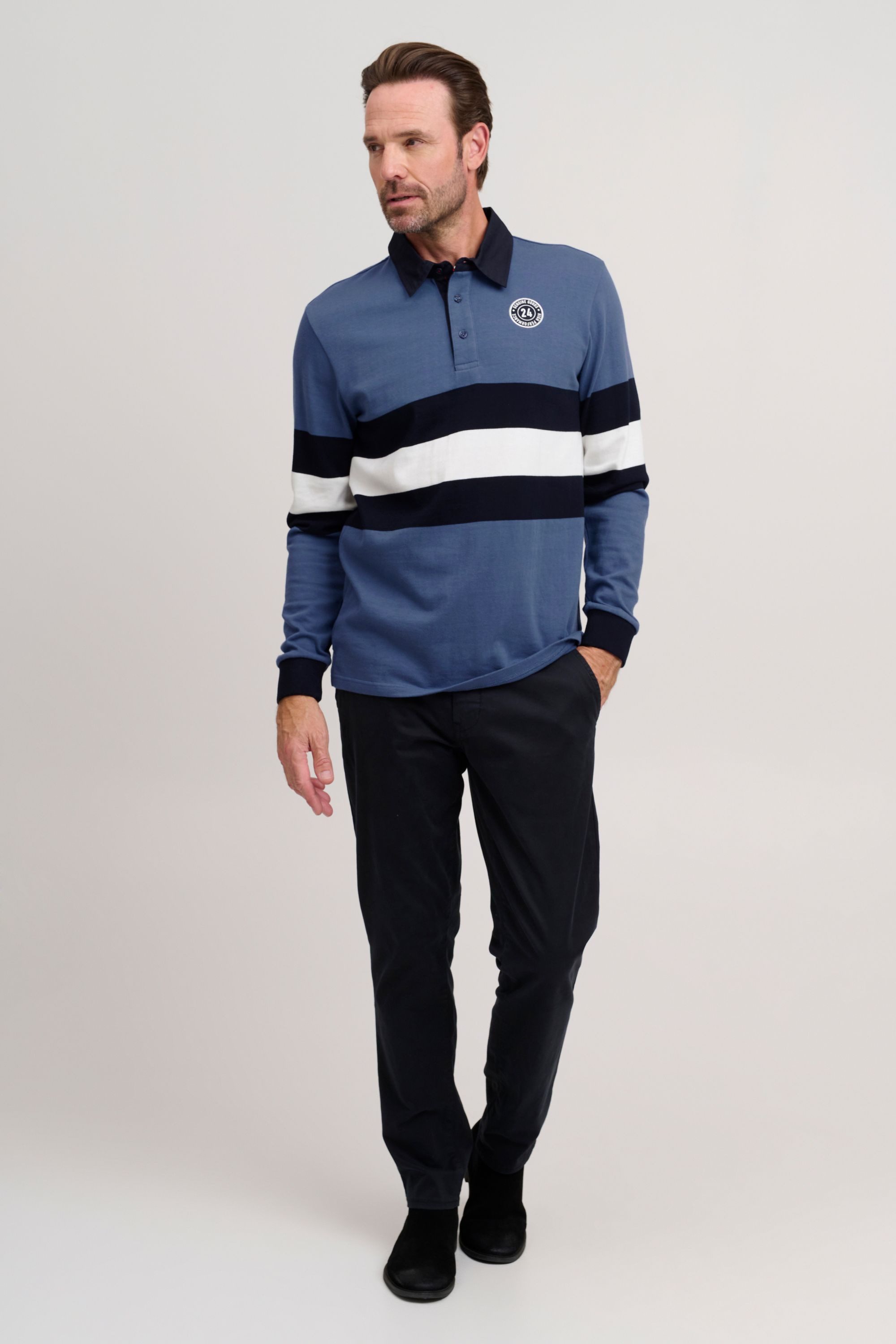FQ1924 Langarm-Poloshirt FQMikkael Modisches Langarmshirt mit Streifen-Muster
