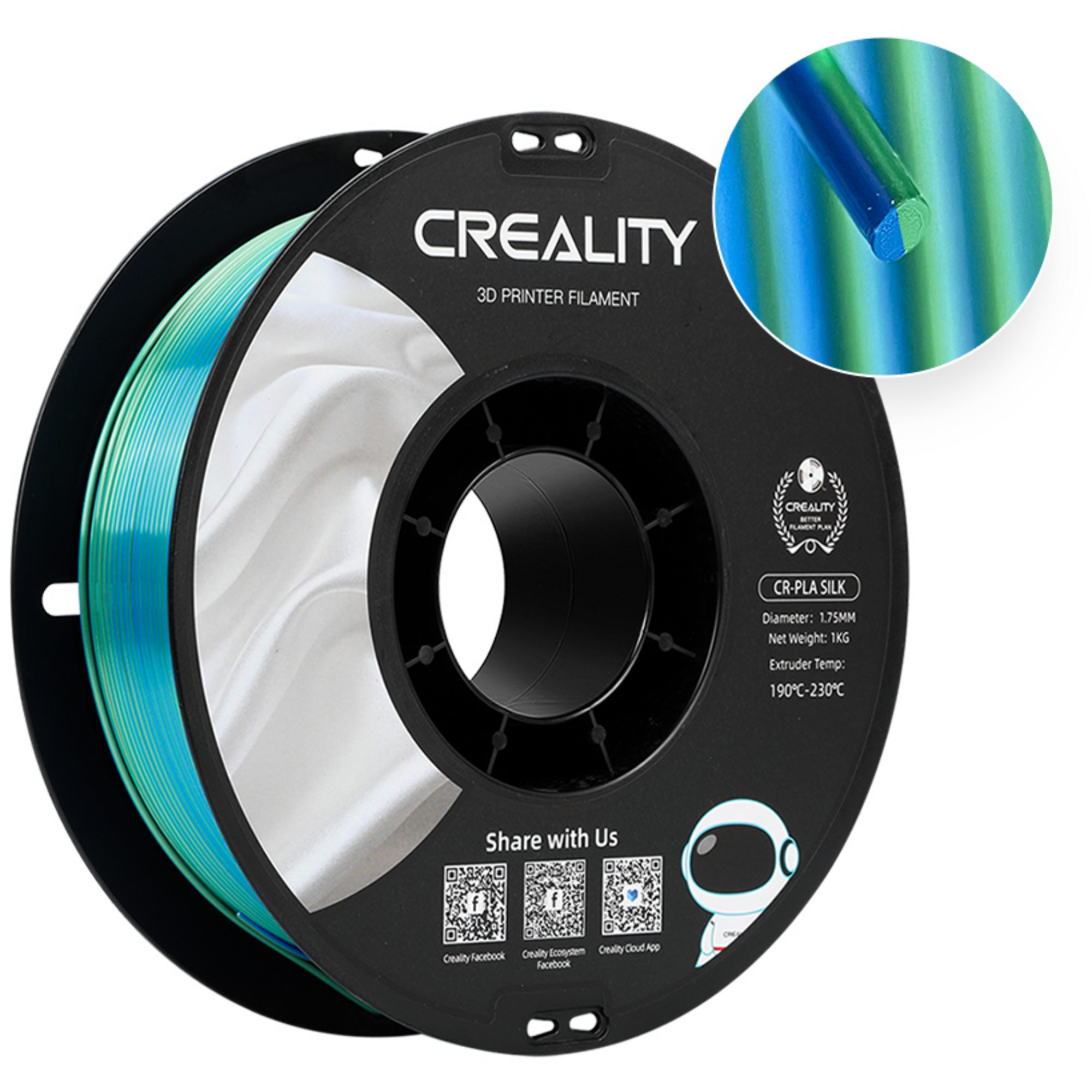 Creality 3D-Drucker Creality CR-Silk PLA Filament Blau/Grün, 3D-Filament, (1 kg, 1,75 mm, 1 kg, 1,75 mm, auf Rolle