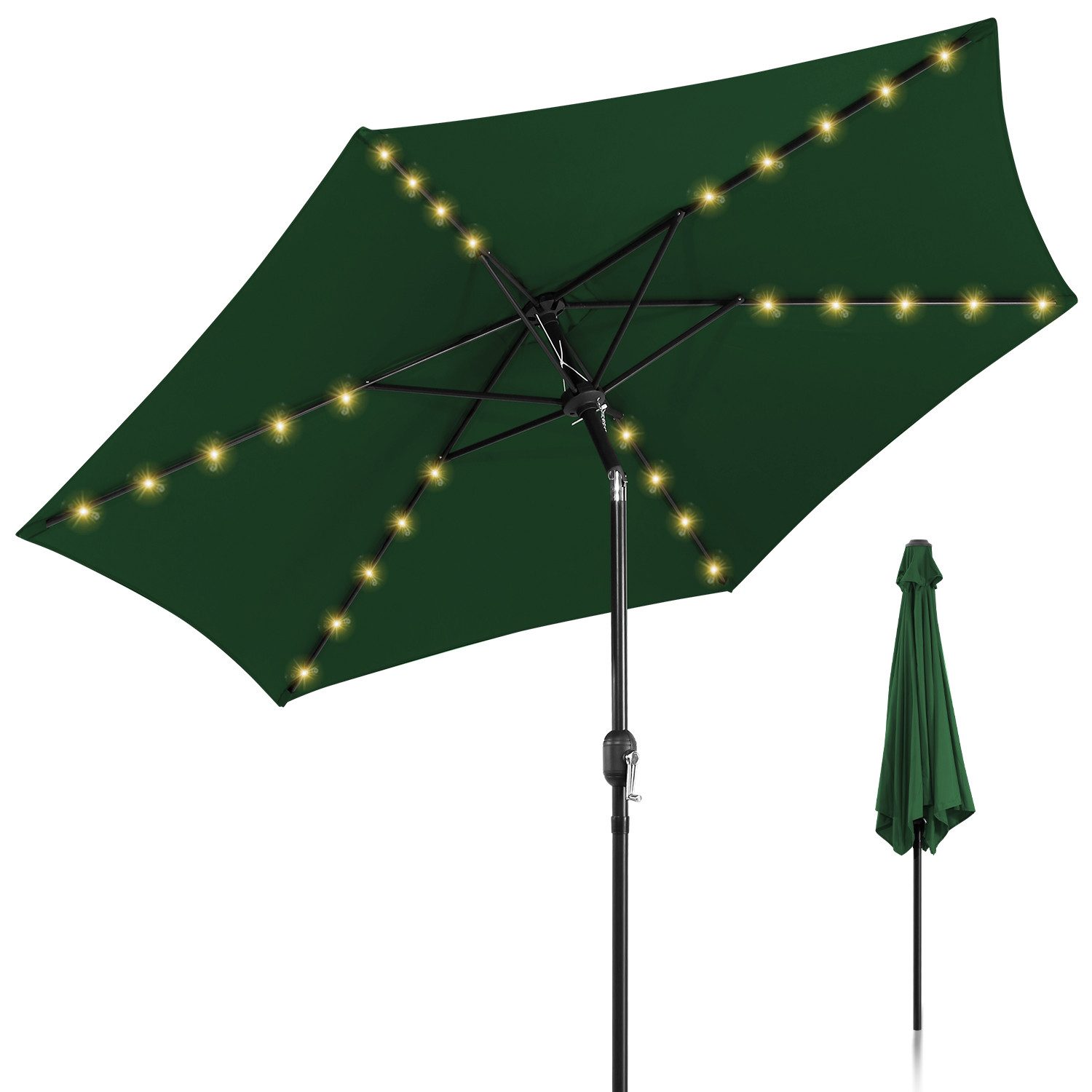 Sonnenschirm Ø270cm Gartenschirm LED Balkonschirm beidseitig um 30° knickbar Grün