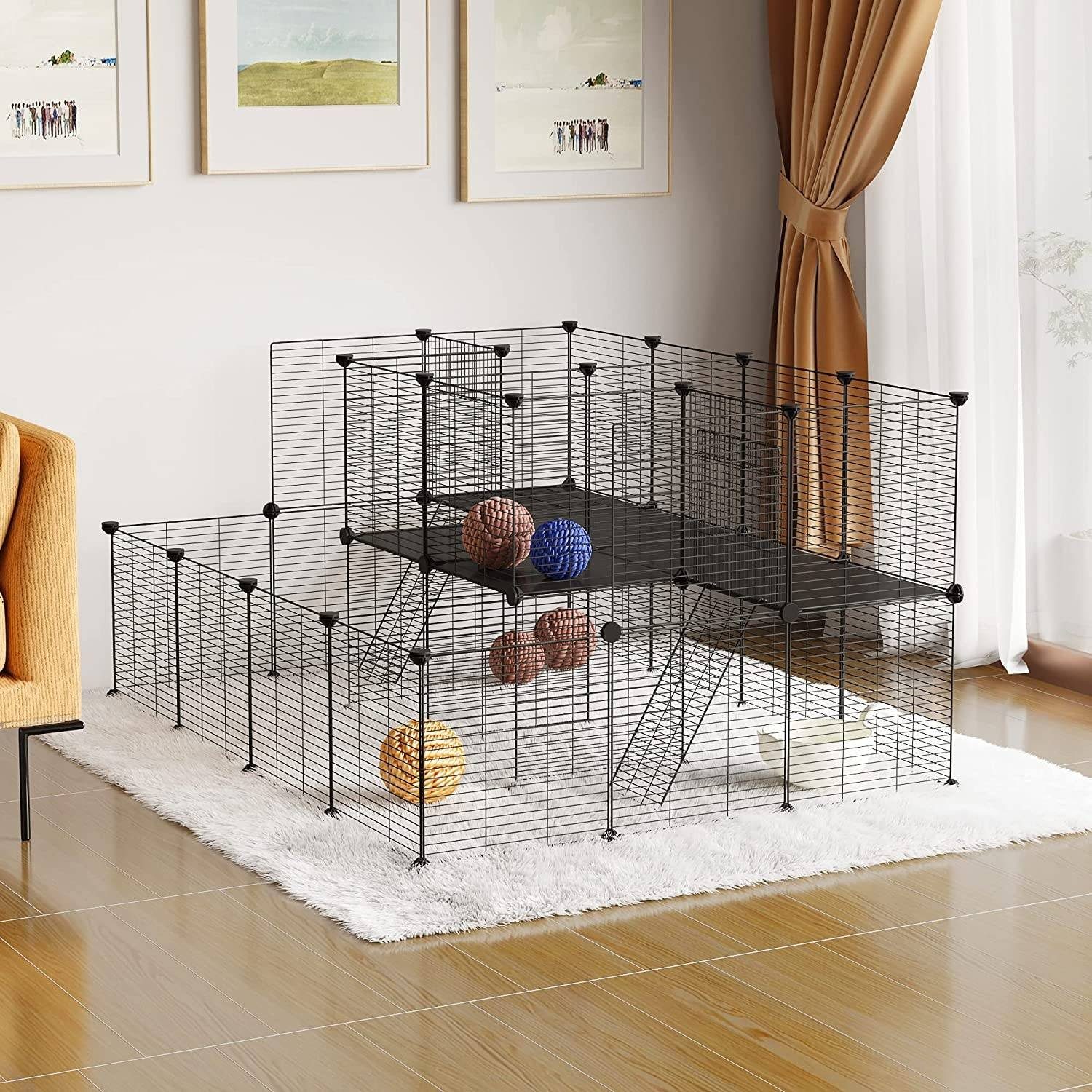 EUGAD Freigehege, für Kaninchen Meerschweinchen, 144,5x108x72cm Schwarz