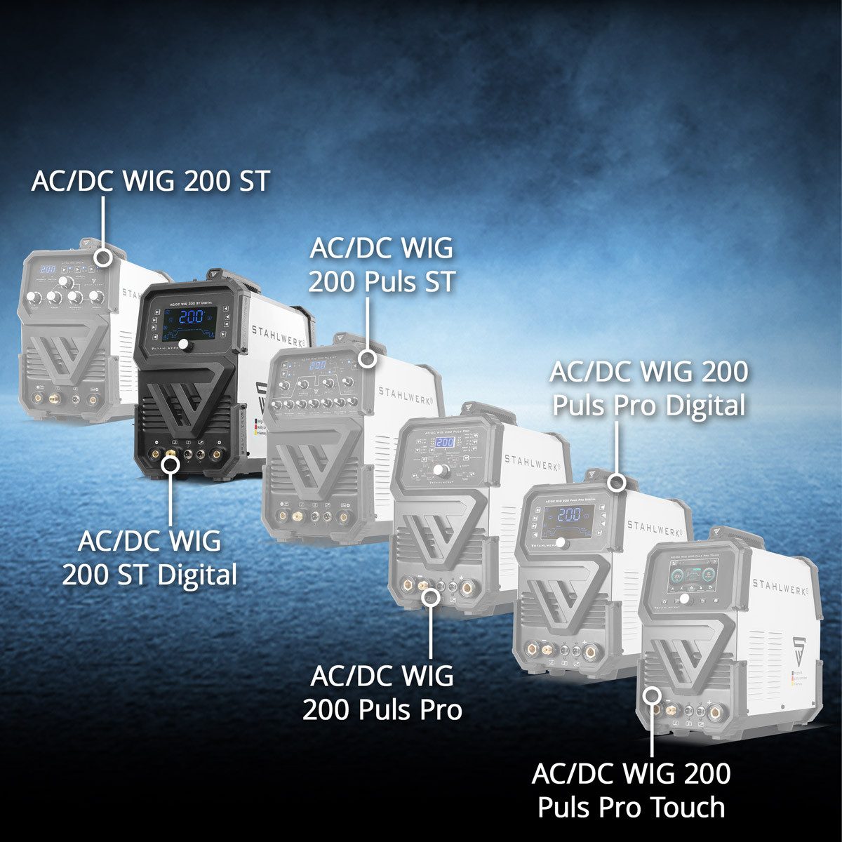 STAHLWERK Schutzgasschweißgerät Schweißgerät AC/DC WIG 200 ST Digital, 30 - 200 A, Packung, 1-tlg., Vollausstattung, Alu-geeigneter WIG MMA Inverter